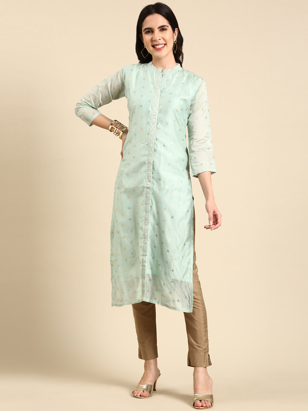 Women's Sea Green Printed Straight Kurta