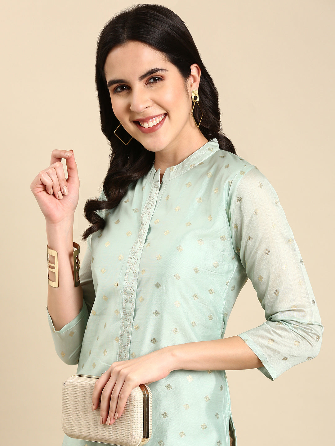 Women's Sea Green Printed Straight Kurta