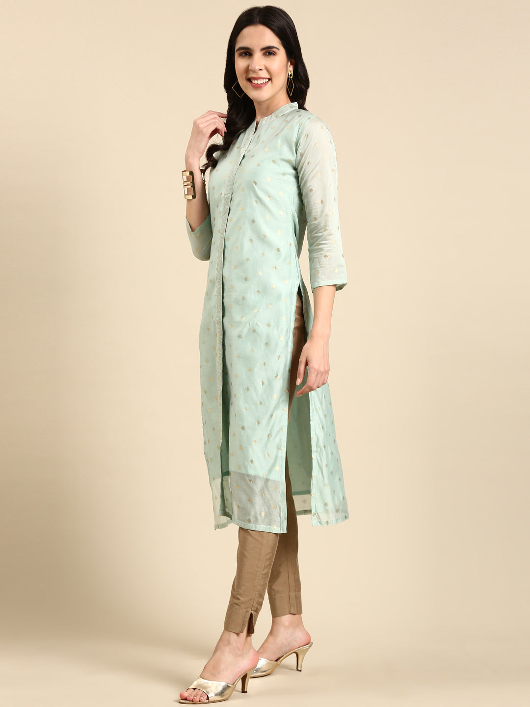 Women's Sea Green Printed Straight Kurta