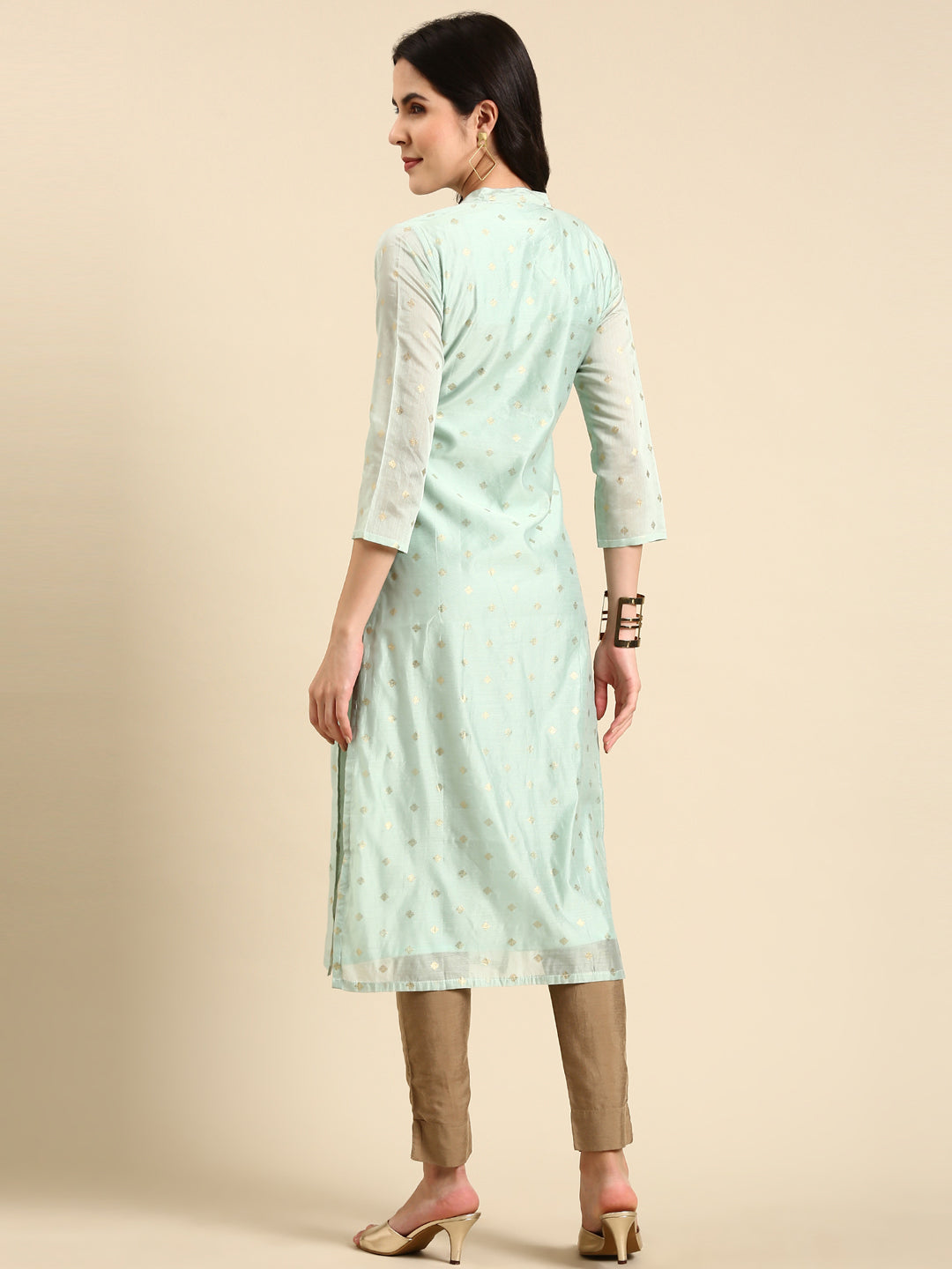 Women's Sea Green Printed Straight Kurta