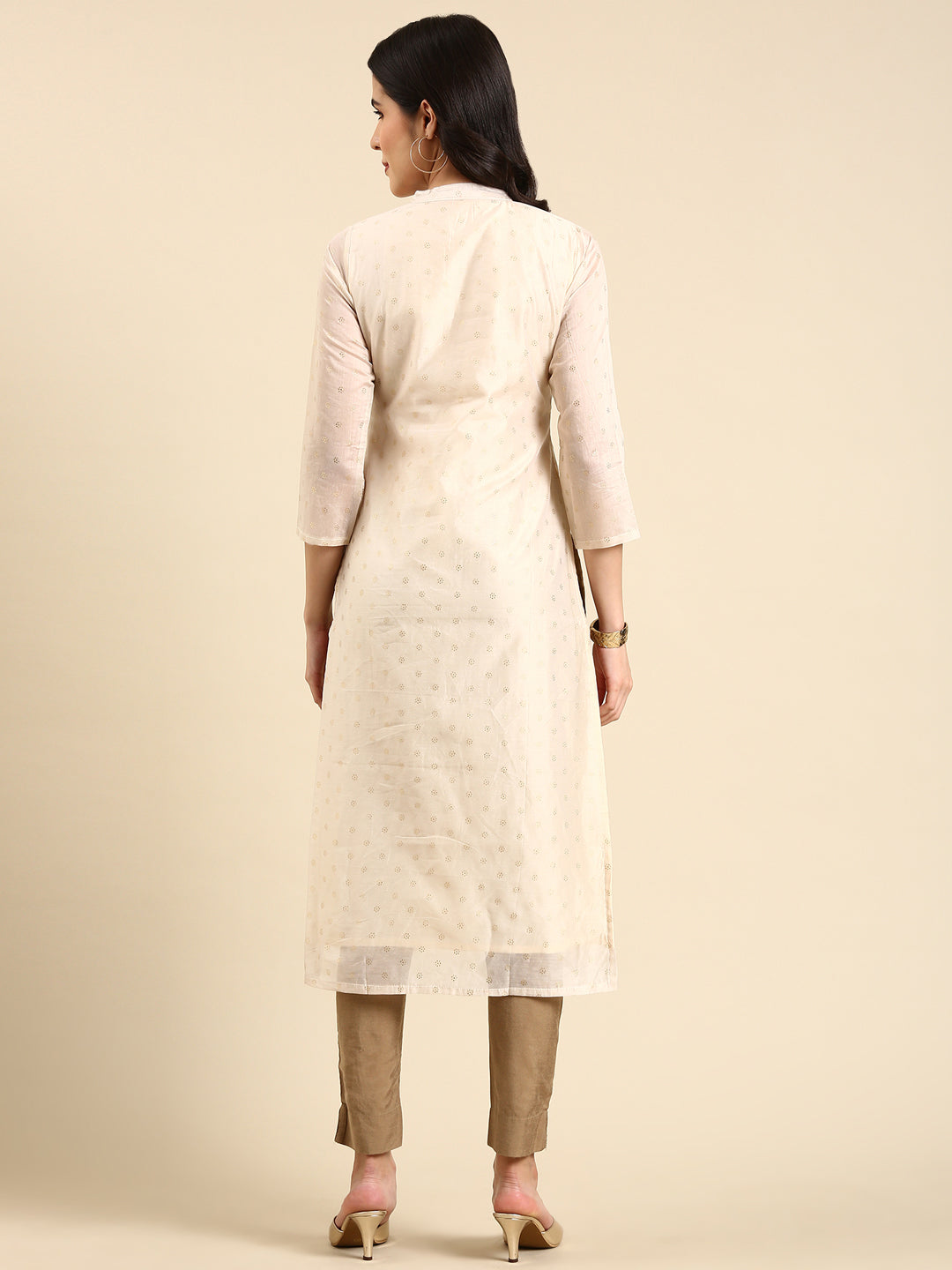 Women's Cream Printed Straight Kurta