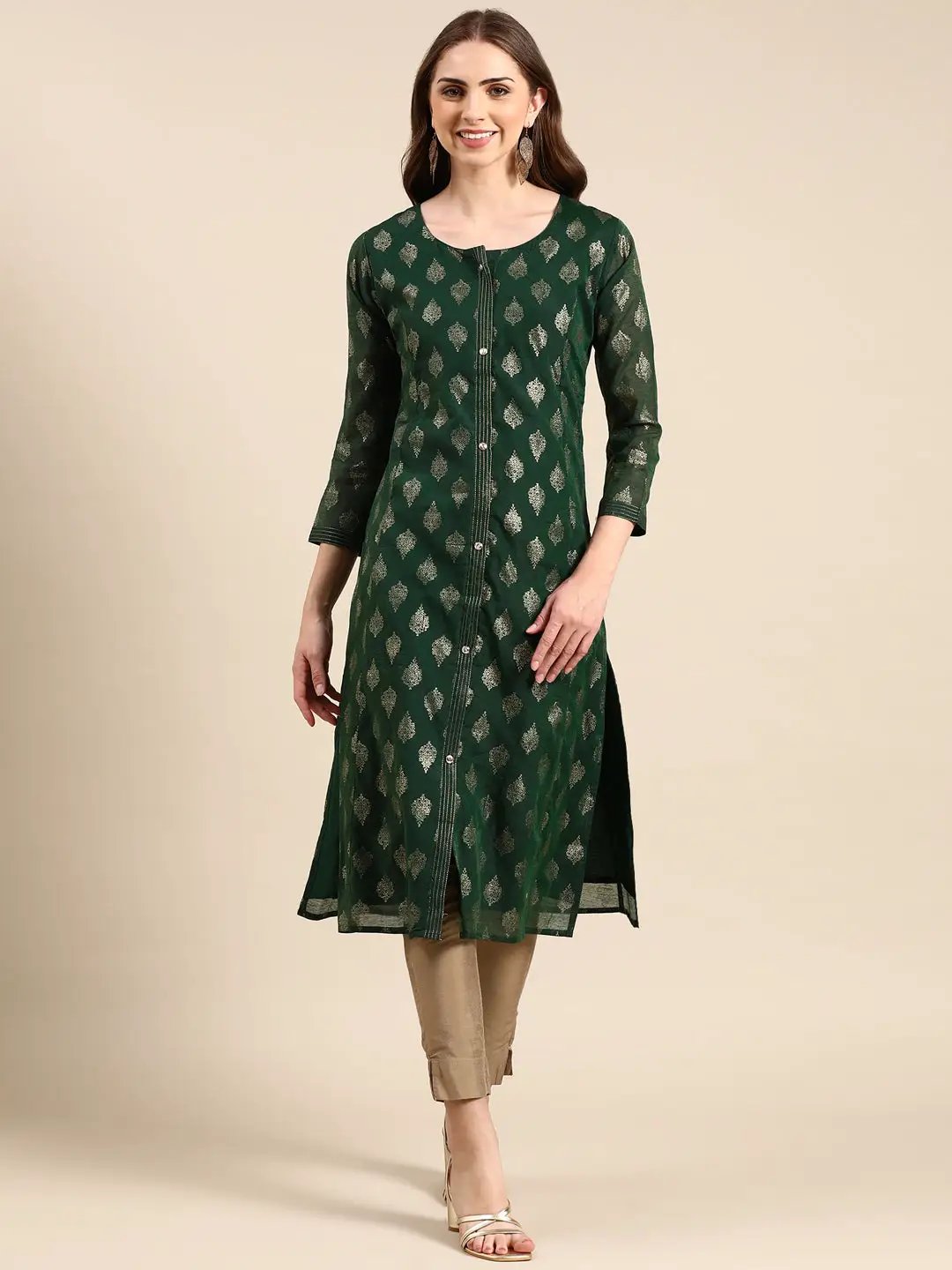 Women's Green Printed Straight Kurta