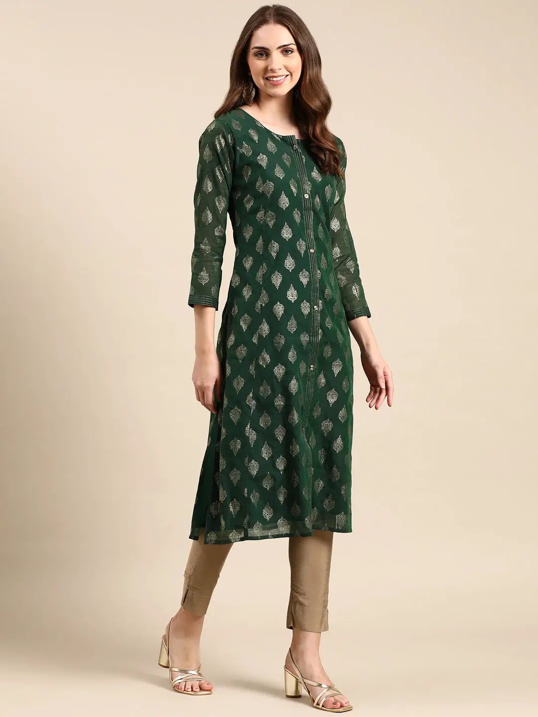 Women's Green Printed Straight Kurta