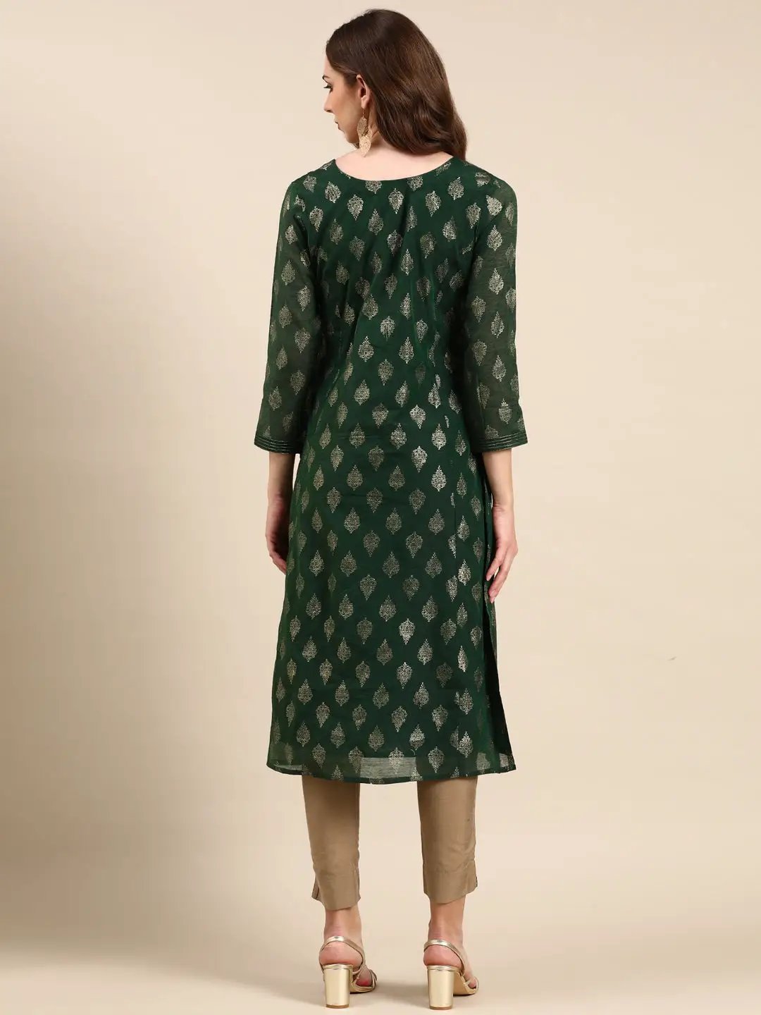 Women's Green Printed Straight Kurta