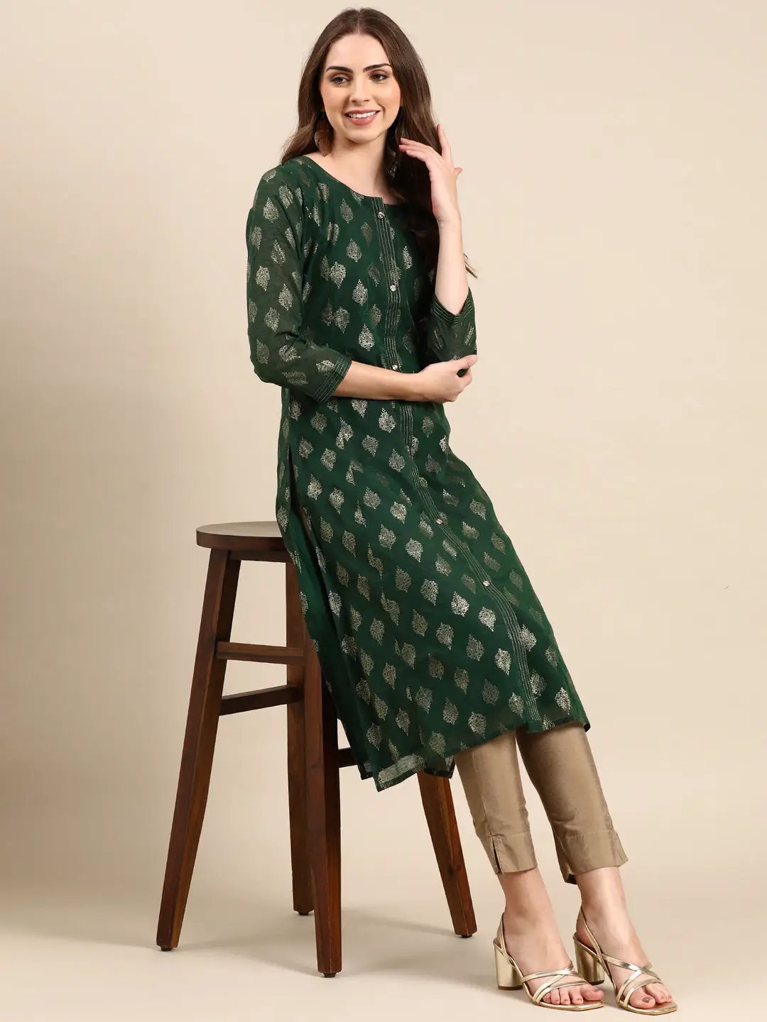 Women's Green Printed Straight Kurta