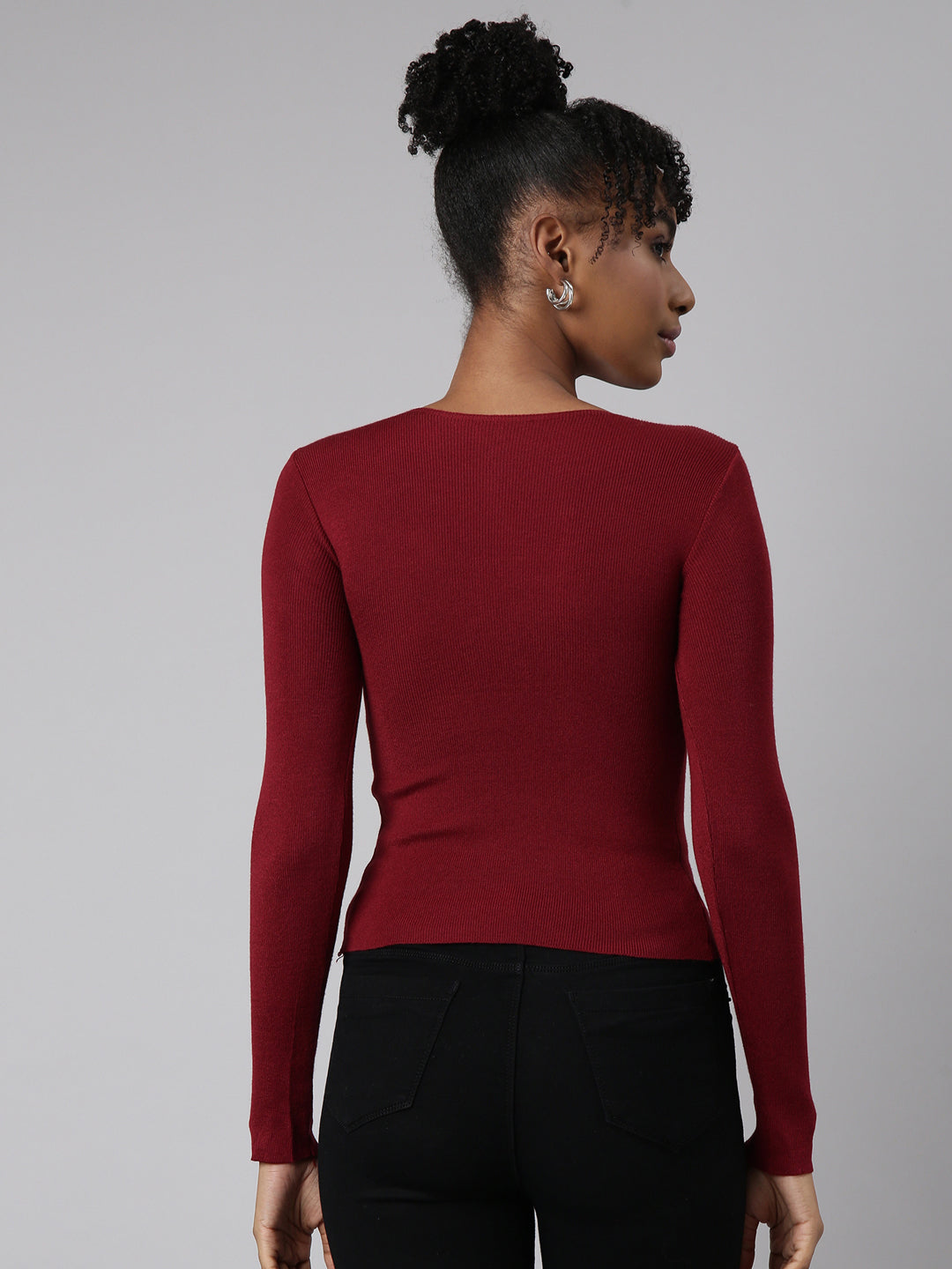 Women Maroon Solid Fitted Top