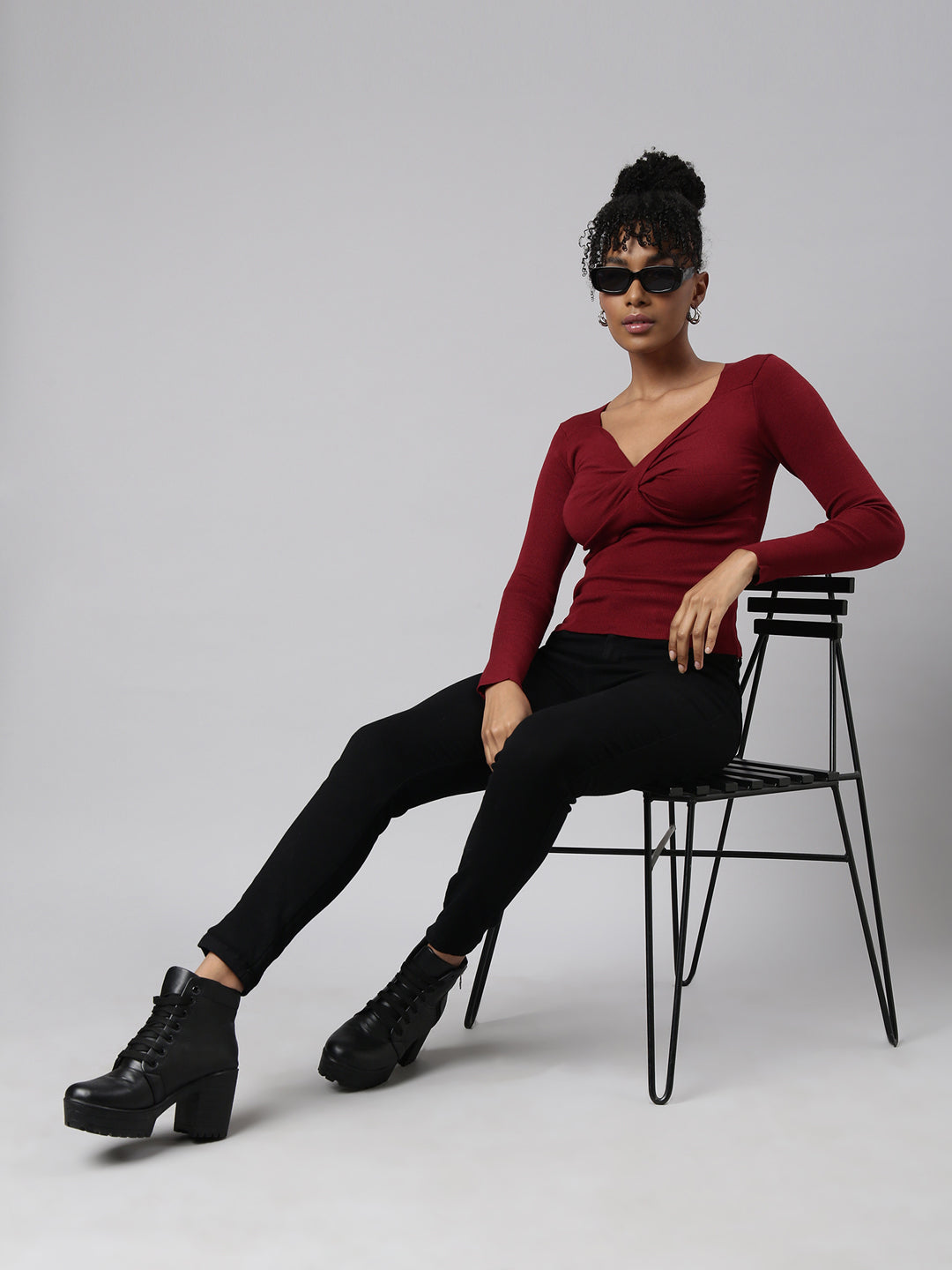 Women Maroon Solid Fitted Top