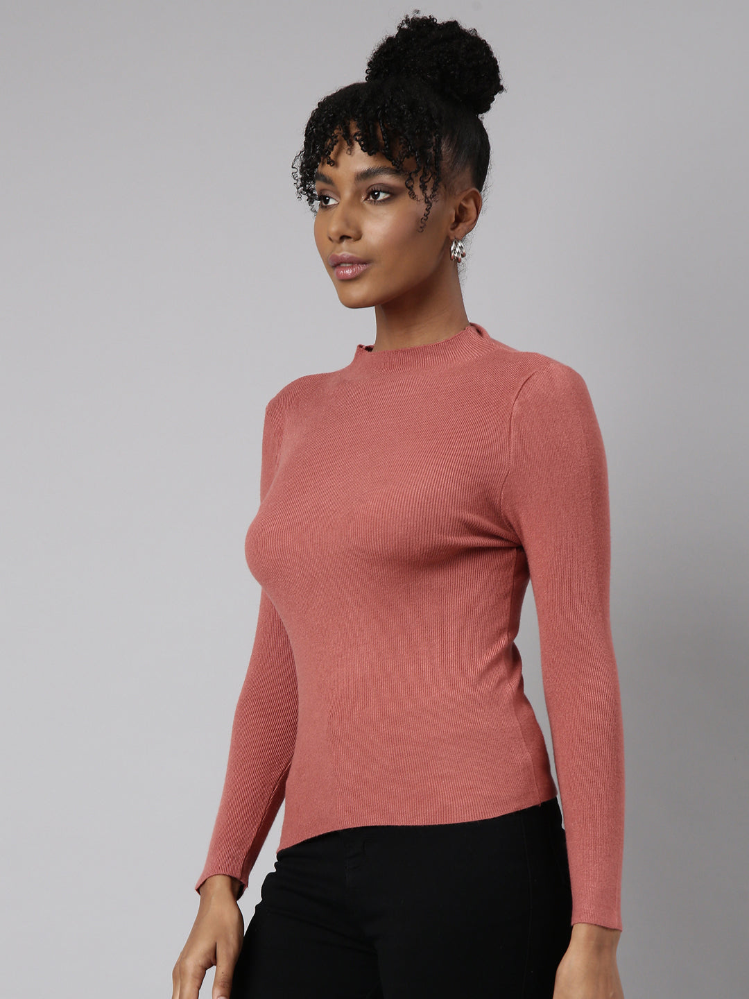 Women Rust Solid Fitted Top