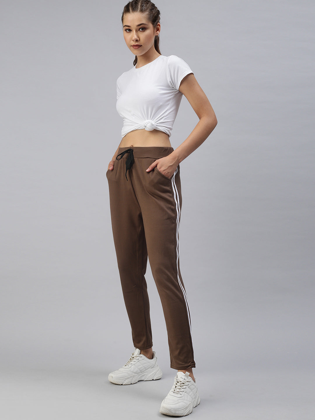 Women's Brown Solid Track Pants