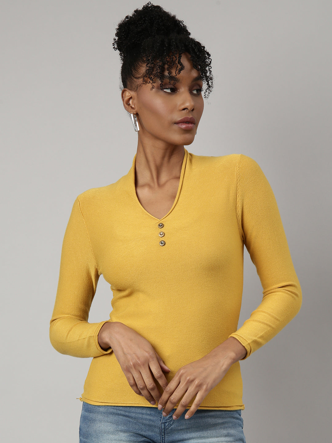 Women Yellow Solid Fitted Top