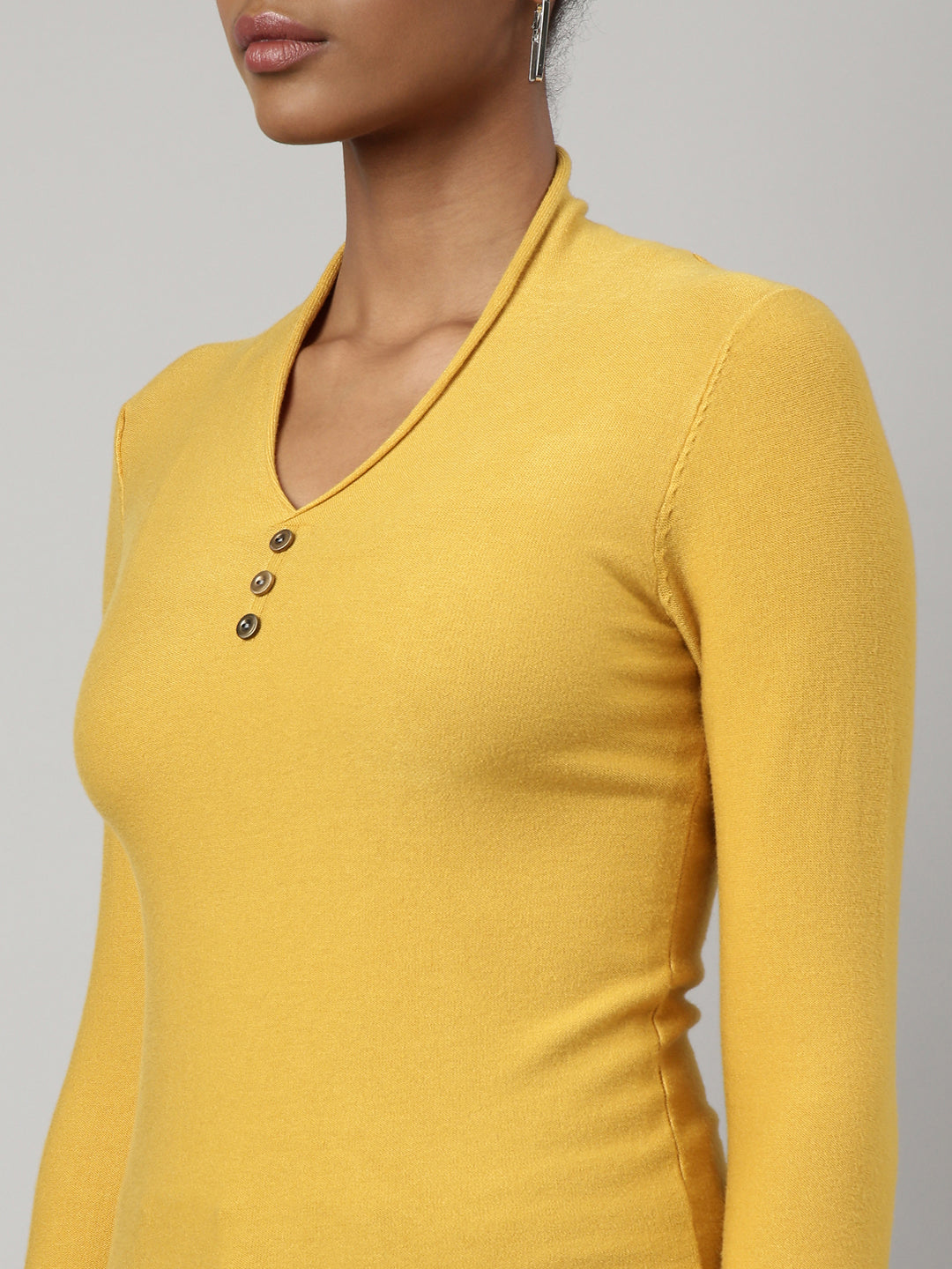 Women Yellow Solid Fitted Top