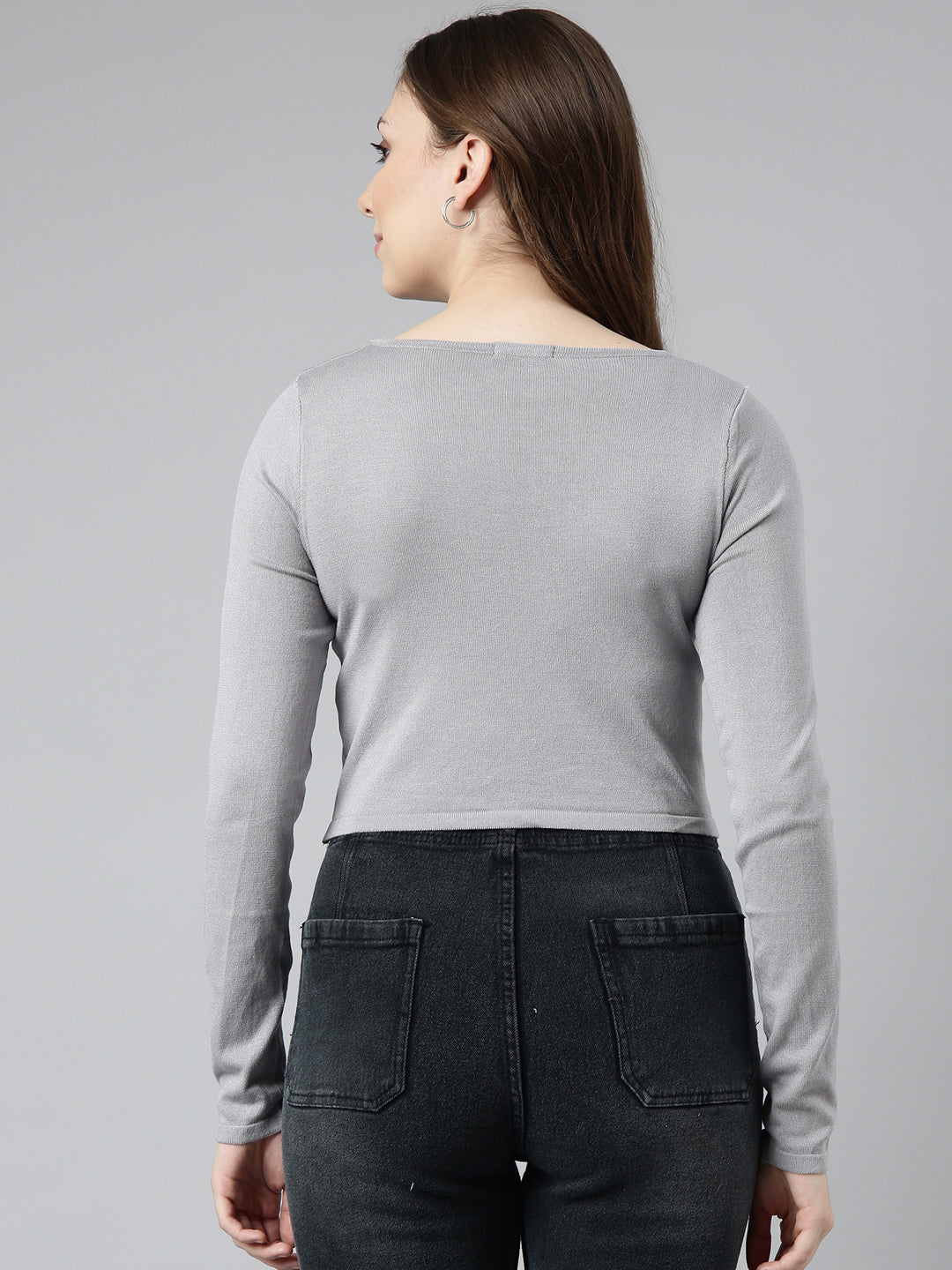 Women Grey Solid Crop Top