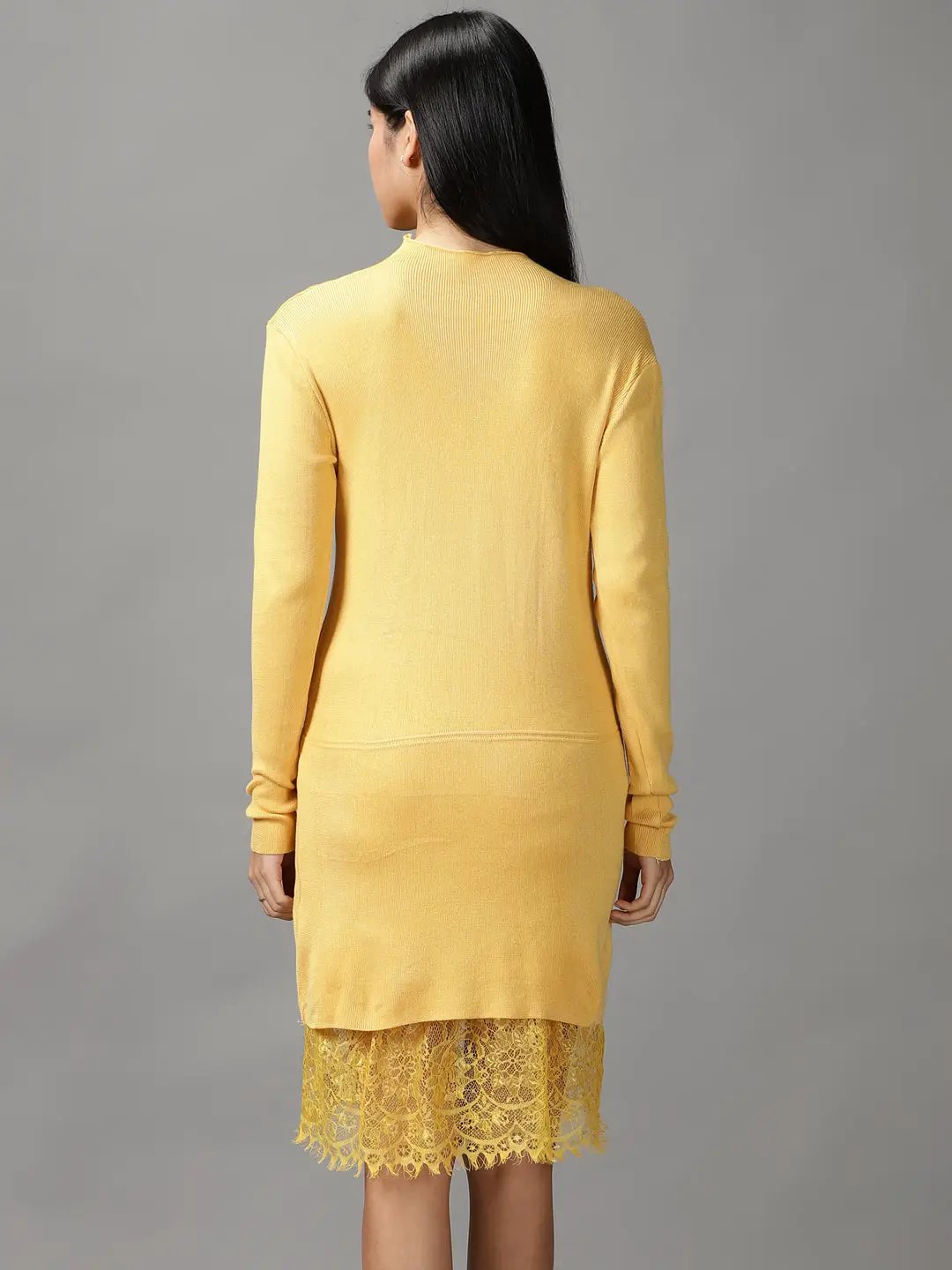 Women's Yellow Solid Bodycon Dress