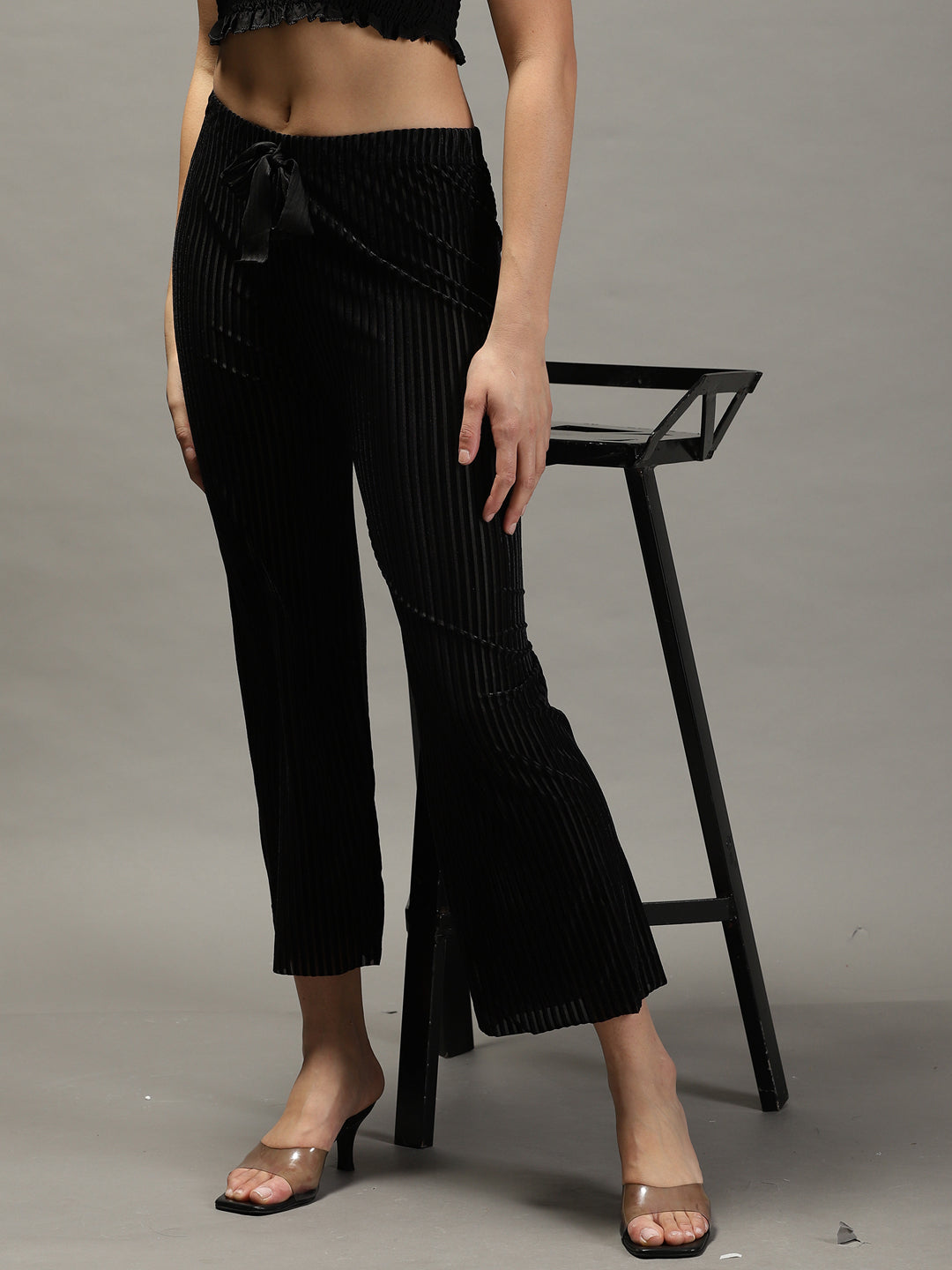 Women's Black Solid Parallel Trouser