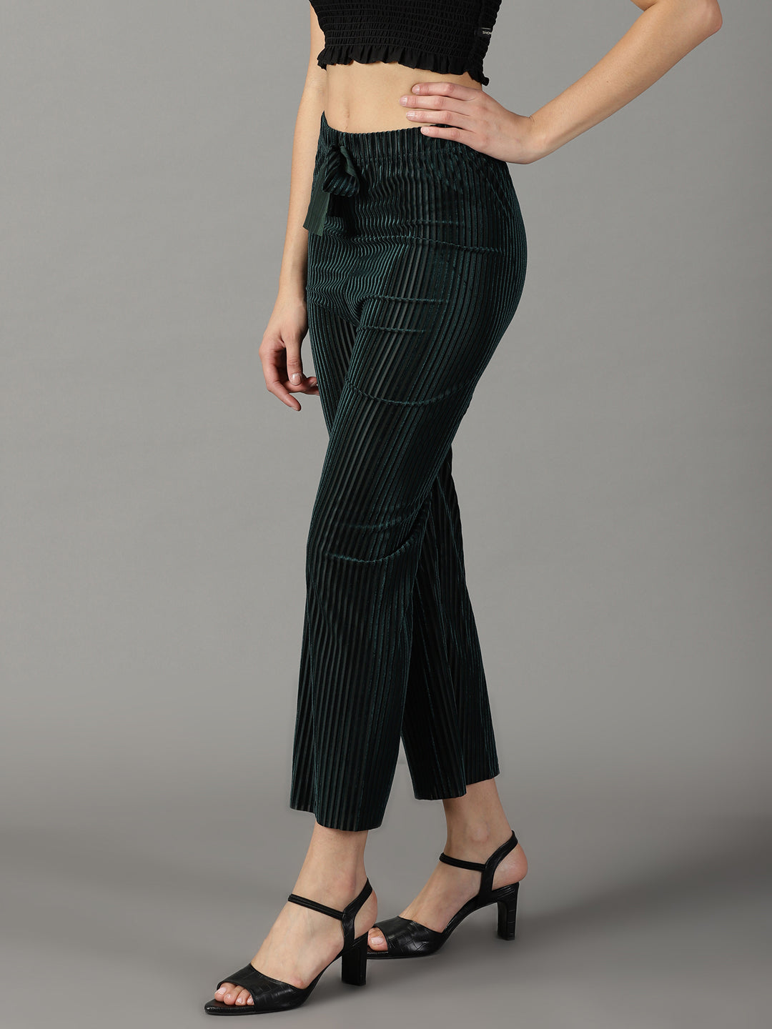 Women's Green Solid Parallel Trouser