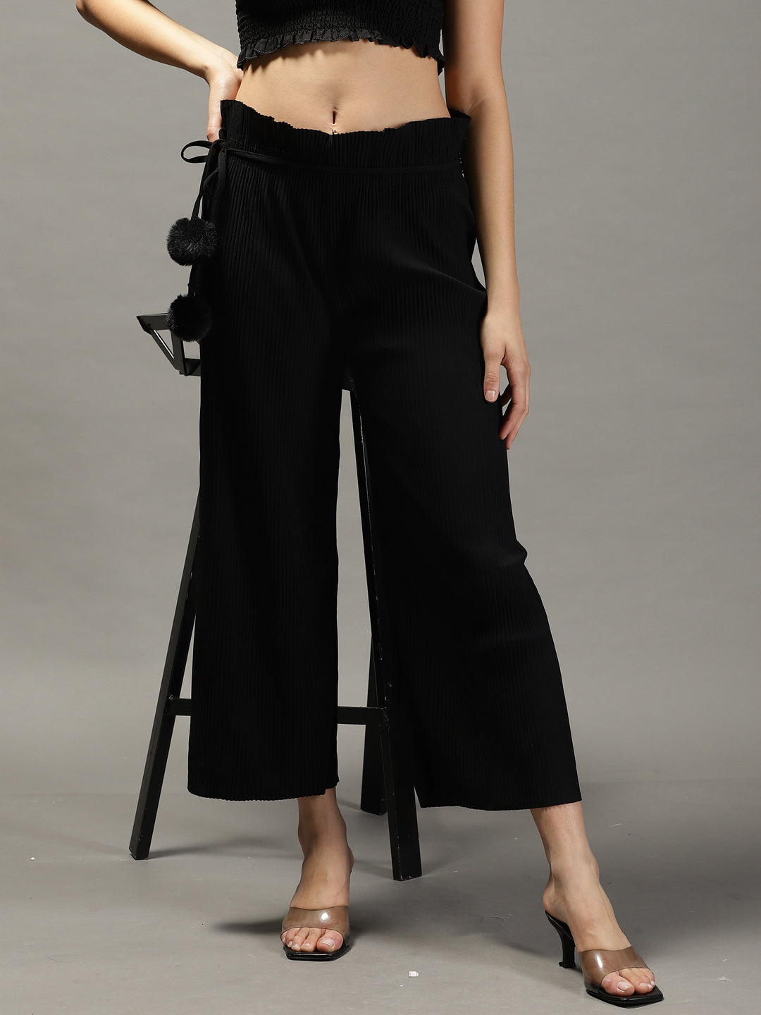 Women's Black Solid Parallel Trouser