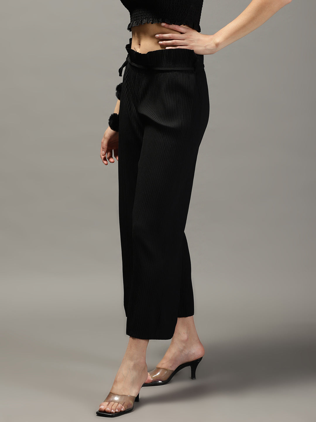 Women's Black Solid Parallel Trouser