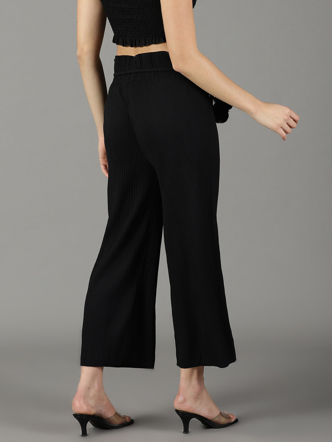 Women's Black Solid Parallel Trouser