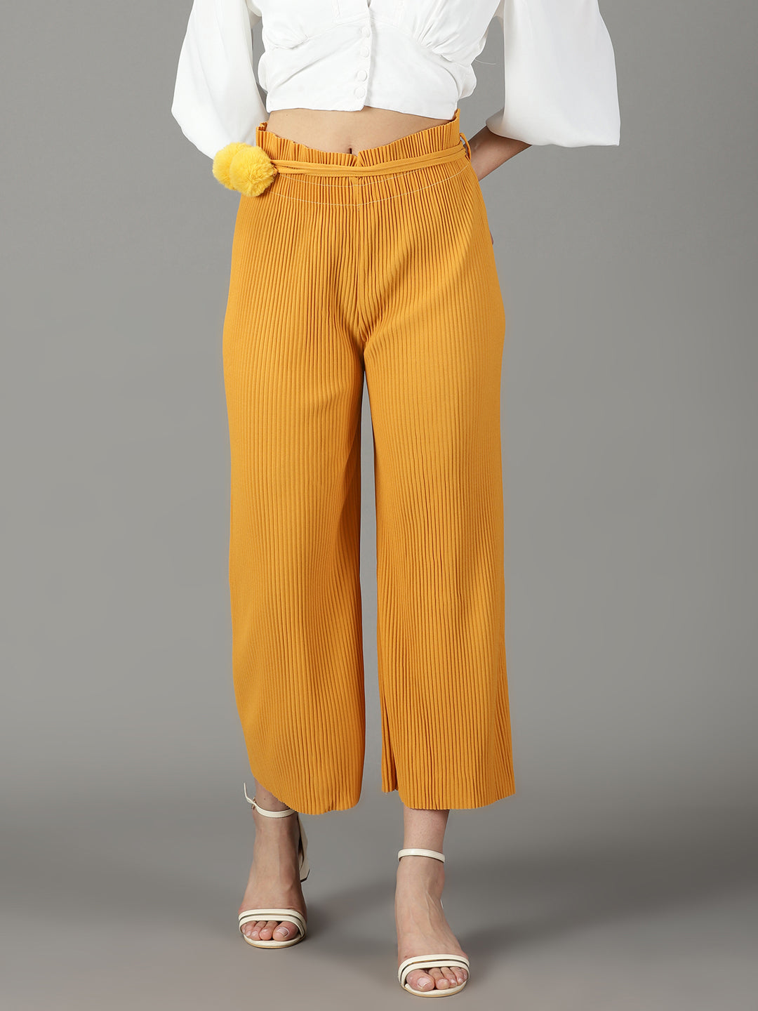 Women's Mustard Solid Parallel Trouser