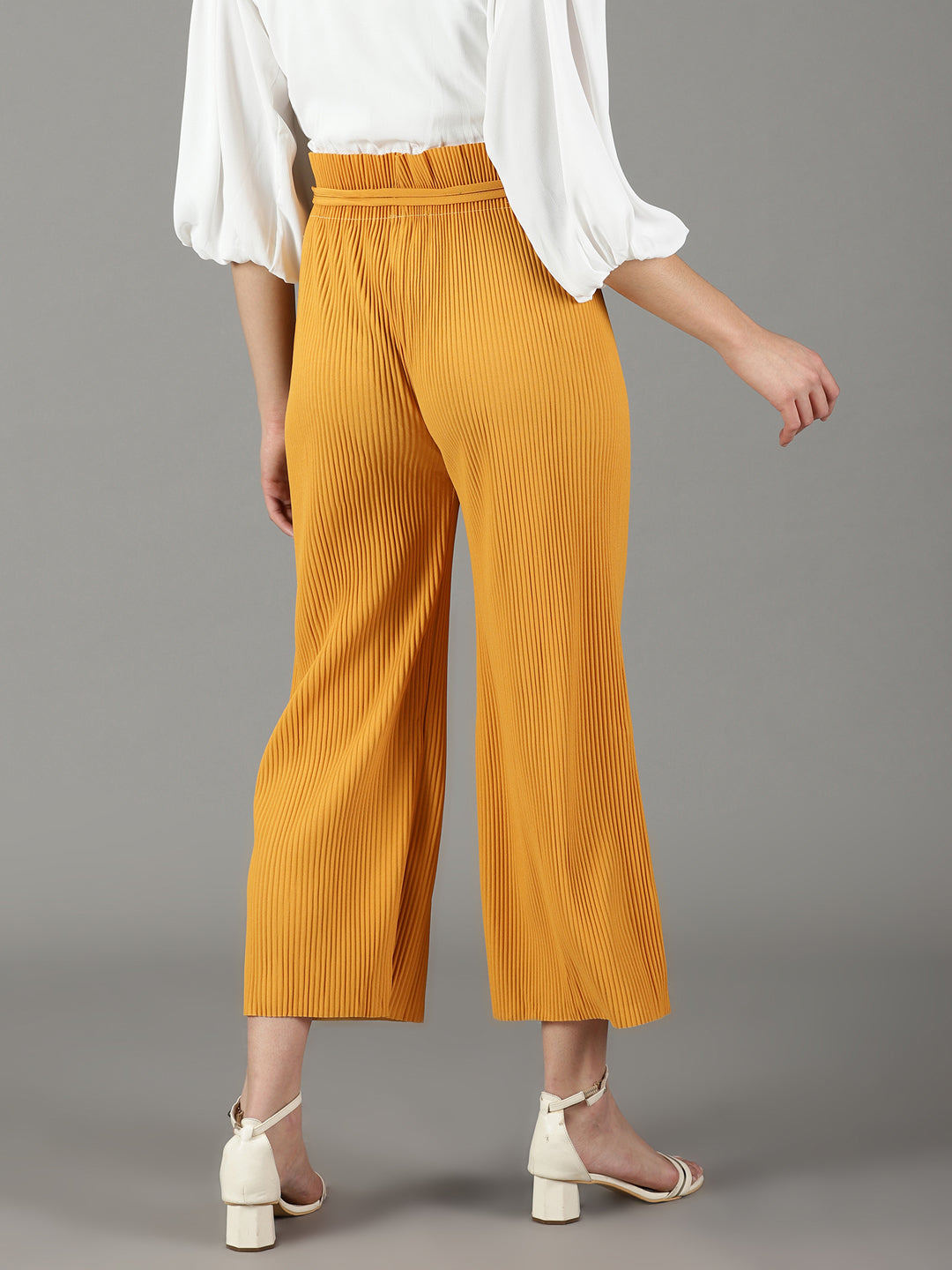 Women's Mustard Solid Parallel Trouser