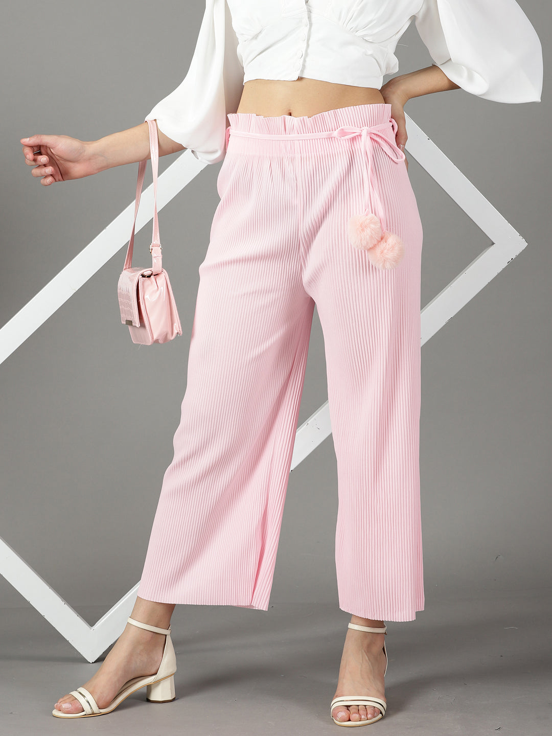 Women's Pink Solid Parallel Trouser