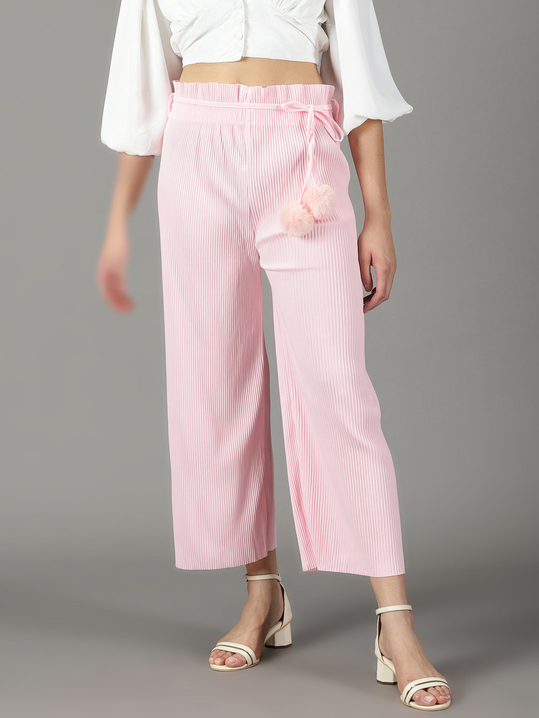 Women's Pink Solid Parallel Trouser