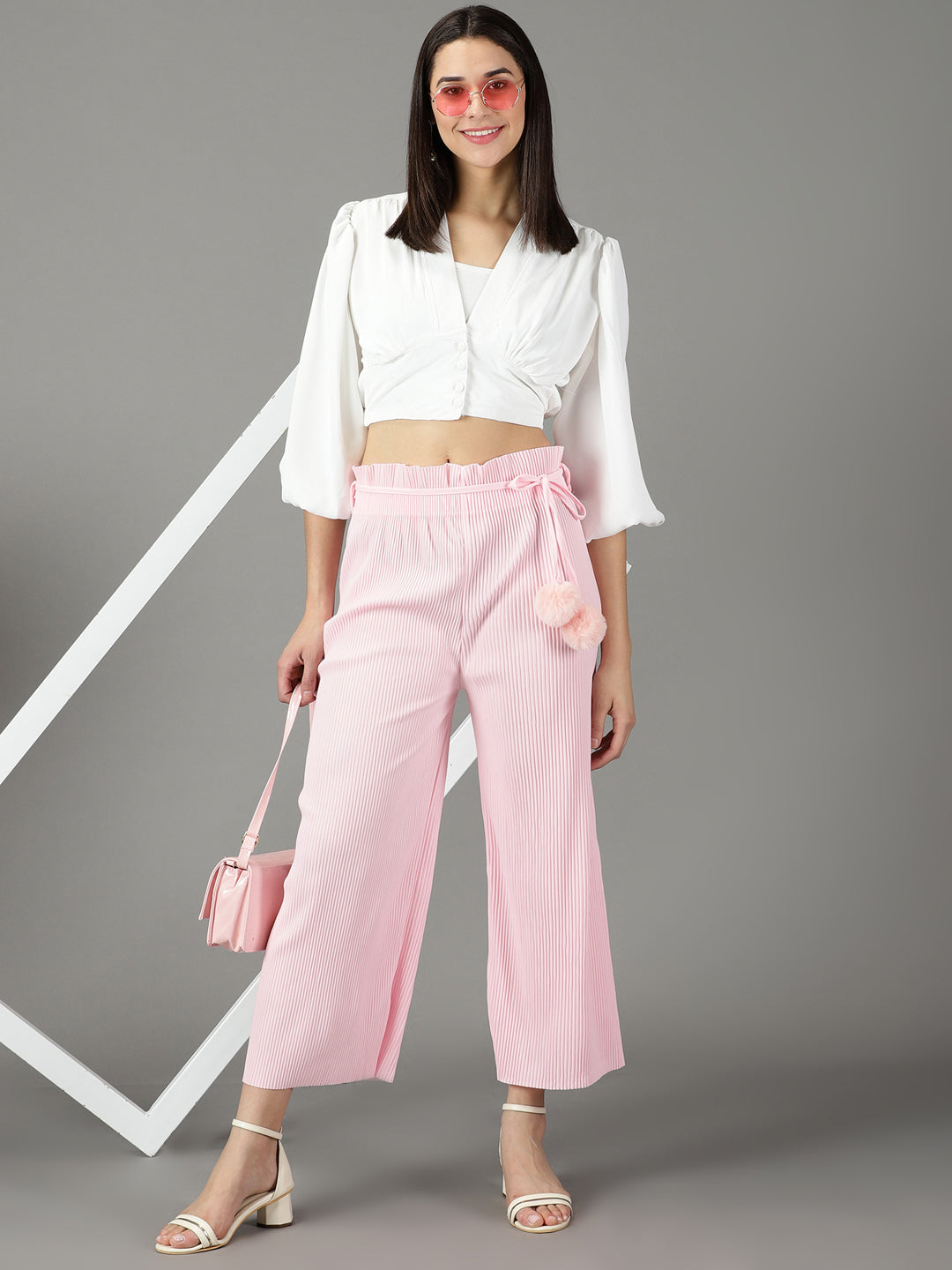 Women's Pink Solid Parallel Trouser