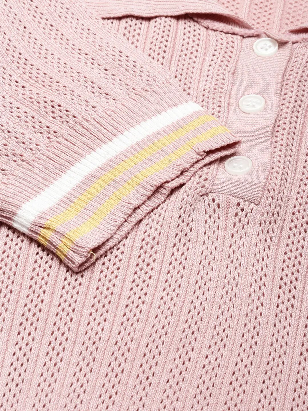 Women's Above the Keyboard Collar Self Design Pink Regular Top