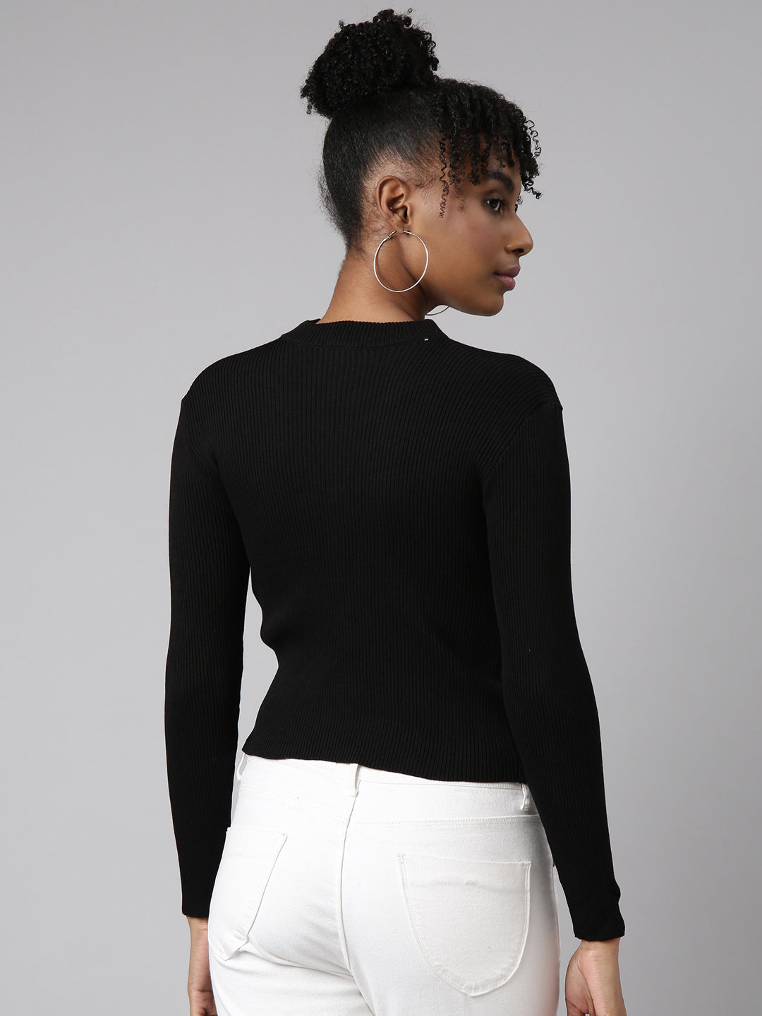 Women Black Solid Fitted Top