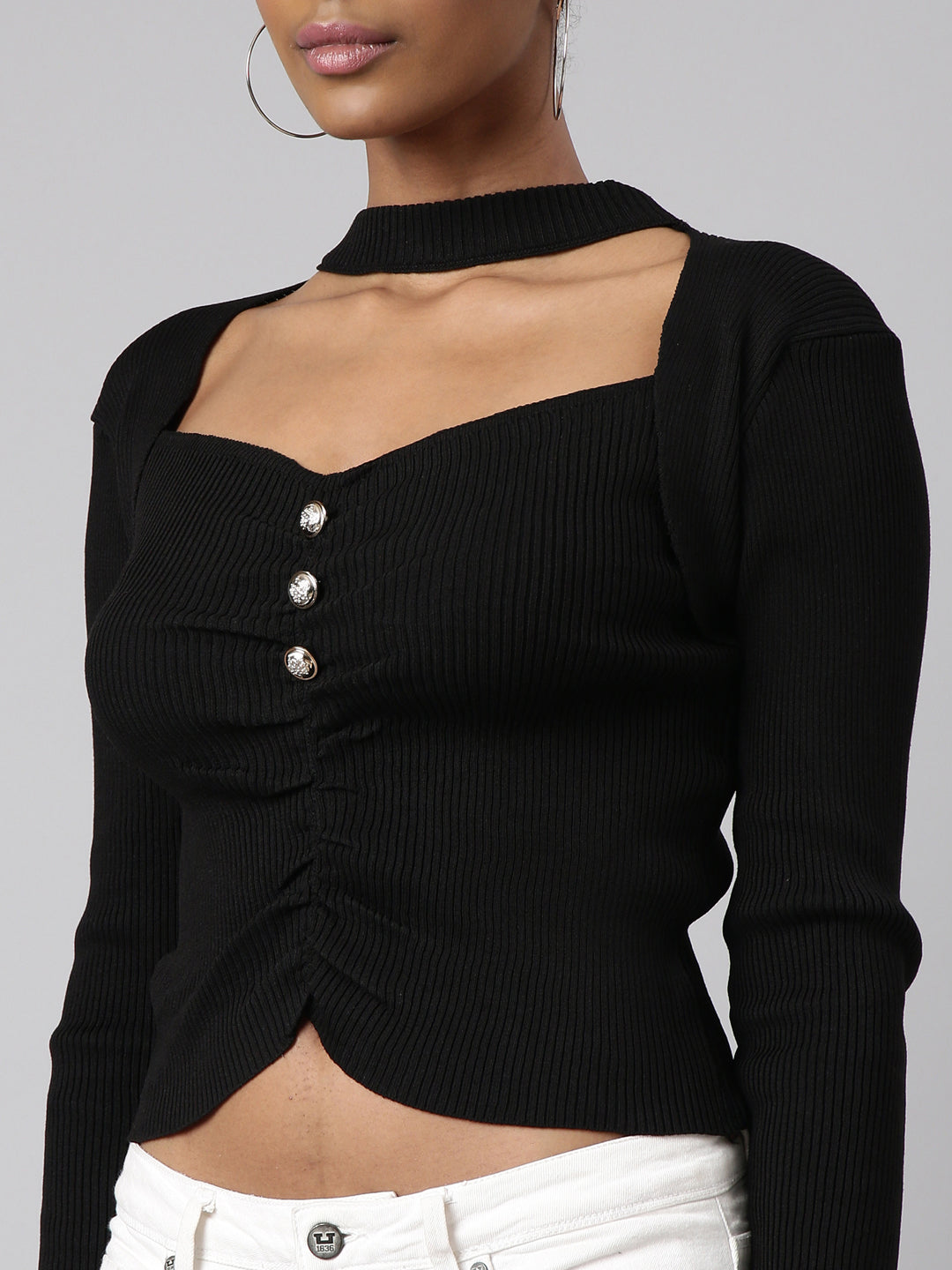 Women Black Solid Fitted Top