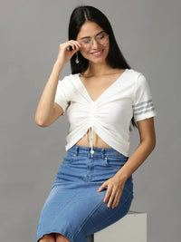 Women's White Striped Crop Top
