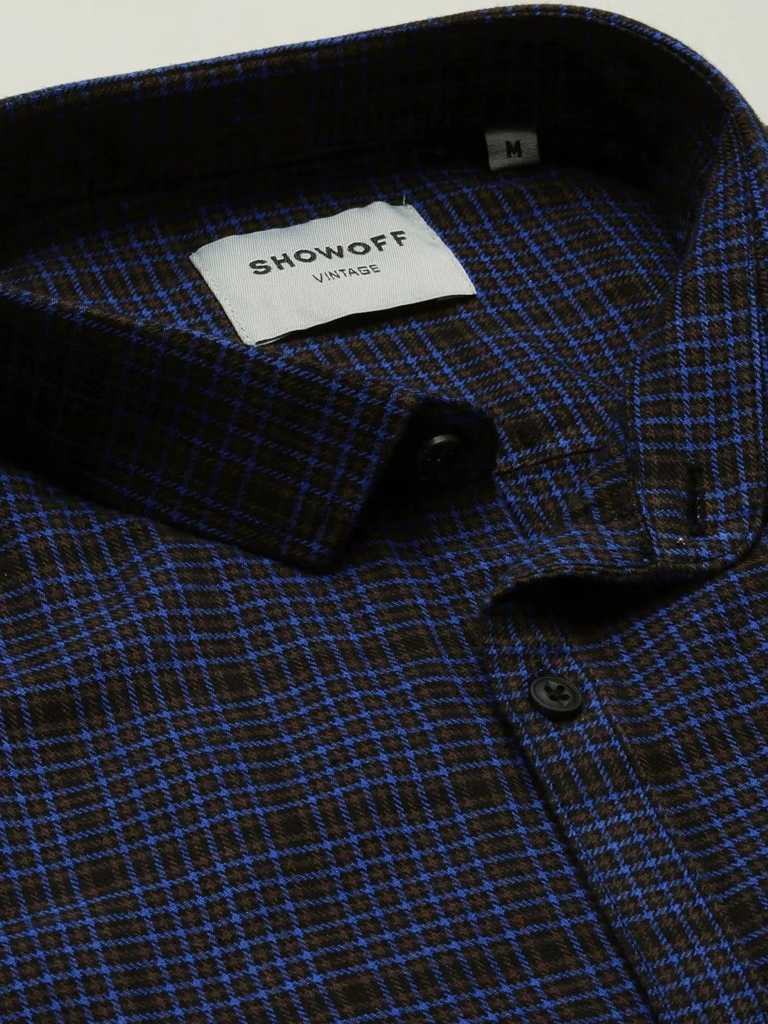 Men's Navy Blue Spread Collar Gingham Checks Shirt