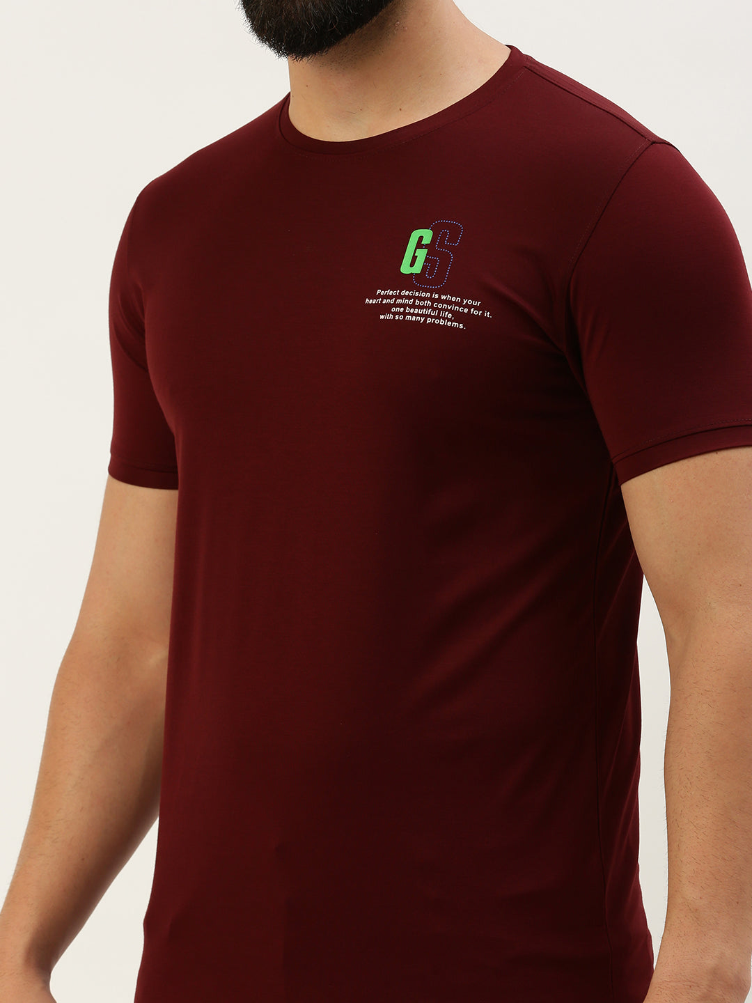 Men Burgundy Printed T Shirt