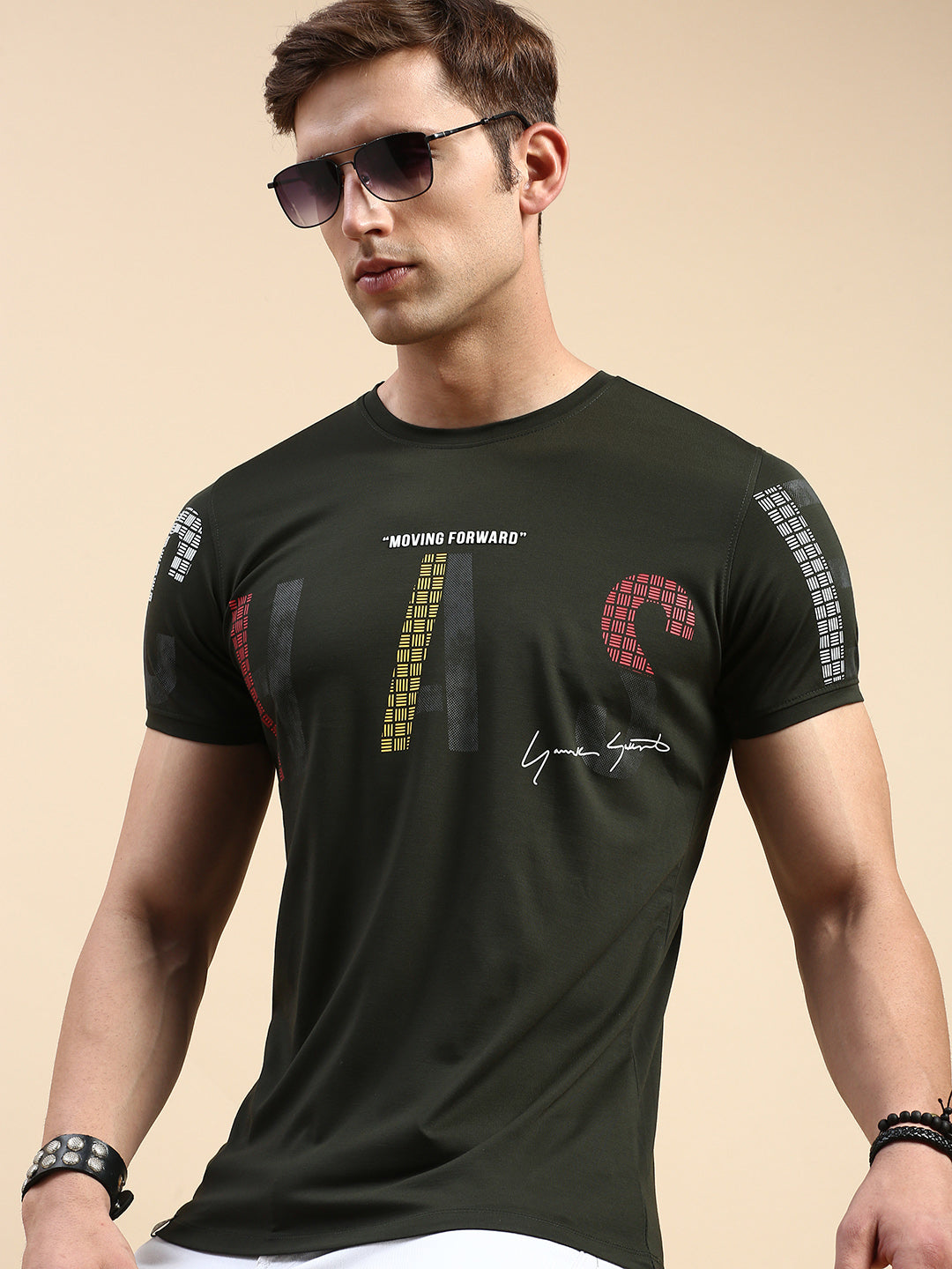 Men Green Printed T Shirt