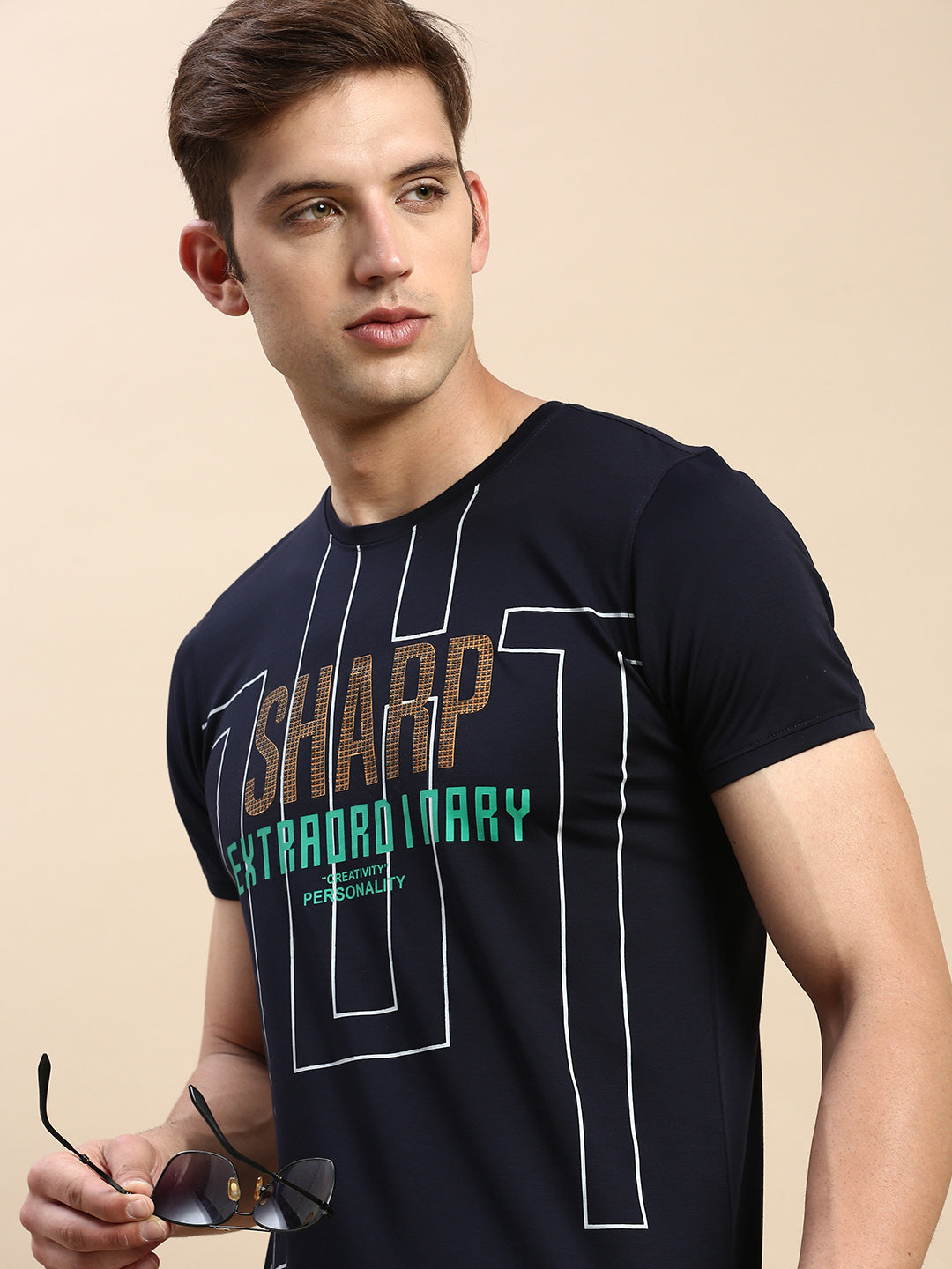 Men Navy Printed T Shirt