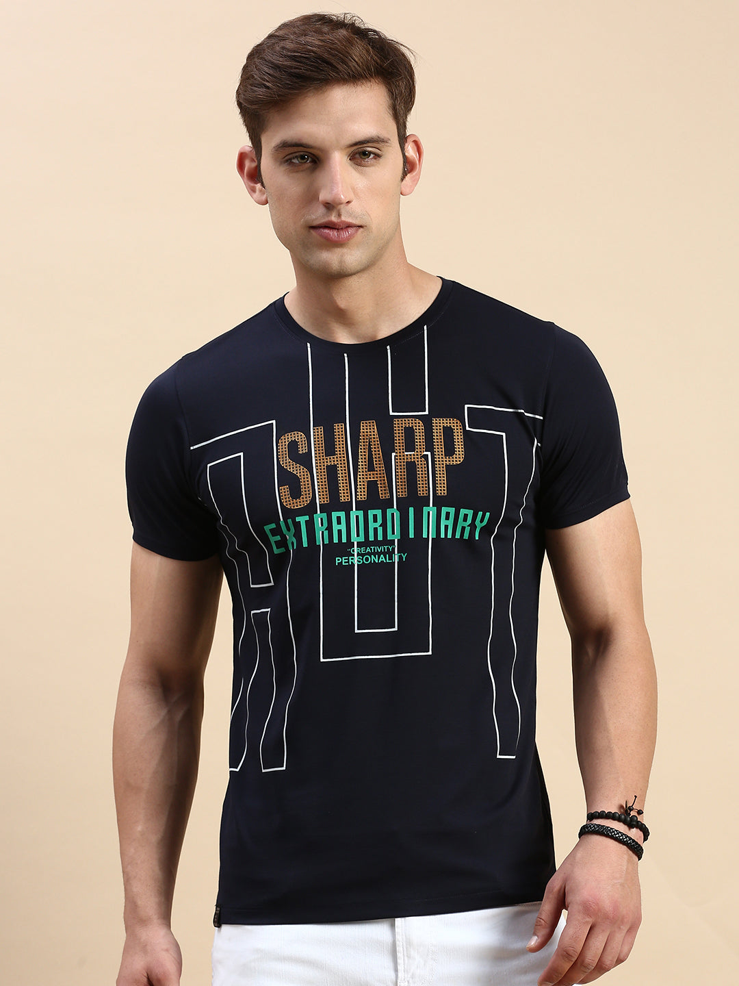 Men Navy Printed T Shirt