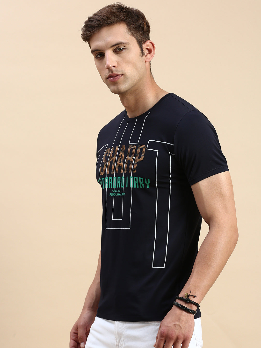 Men Navy Printed T Shirt