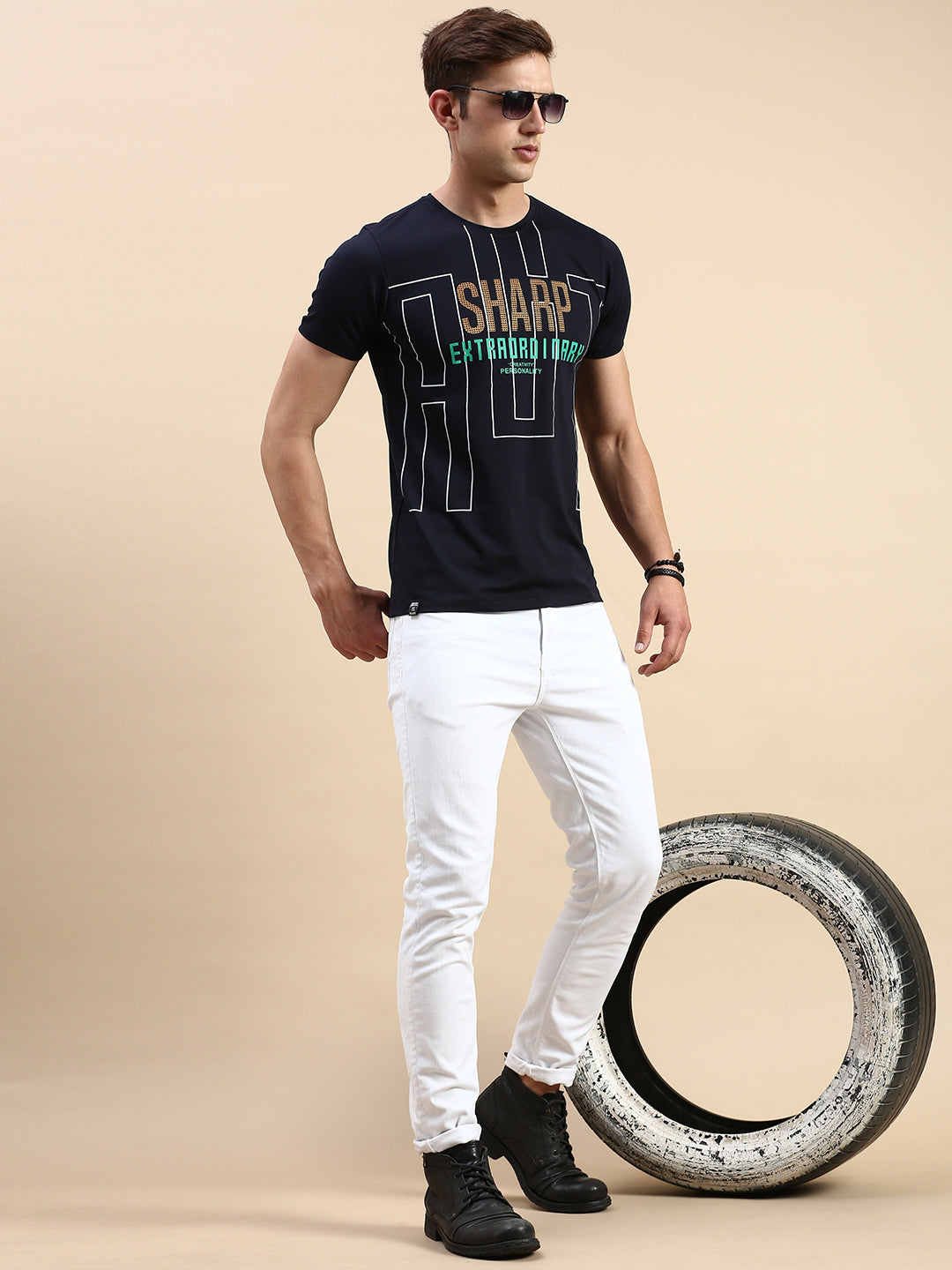 Men Navy Printed T Shirt