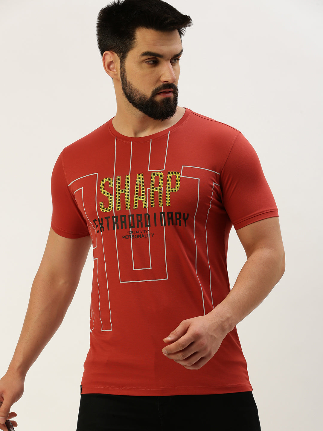 Men Rust Printed T Shirt