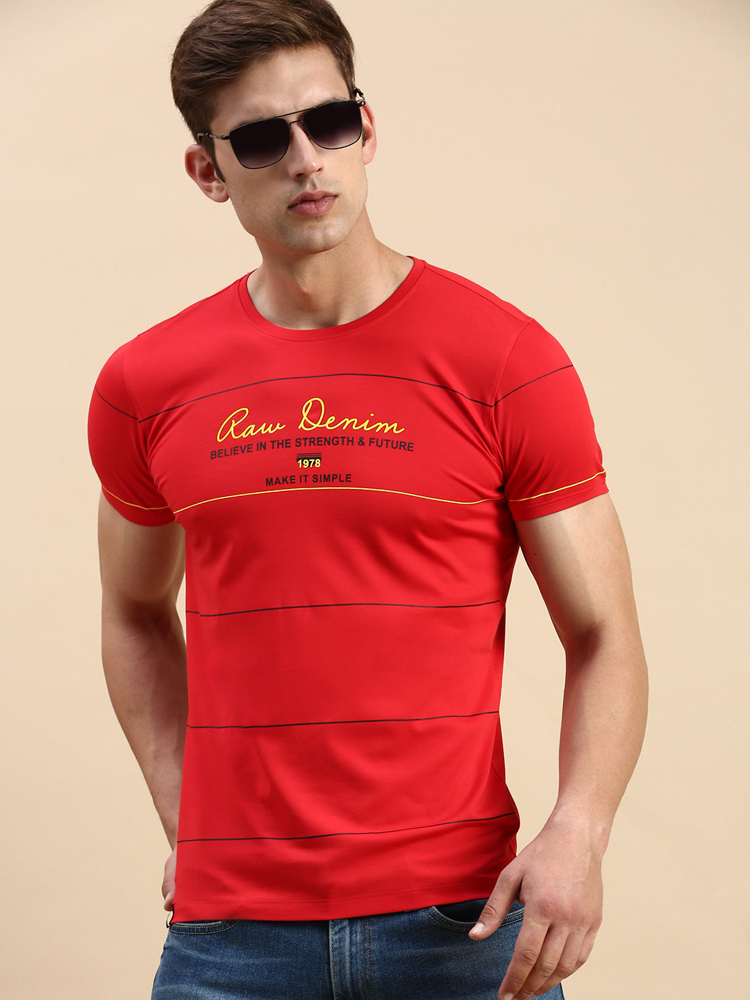 Men Red Printed T Shirt