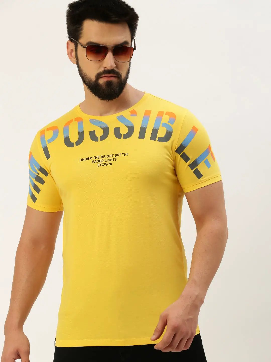 Men's Yellow Printed T-Shirt
