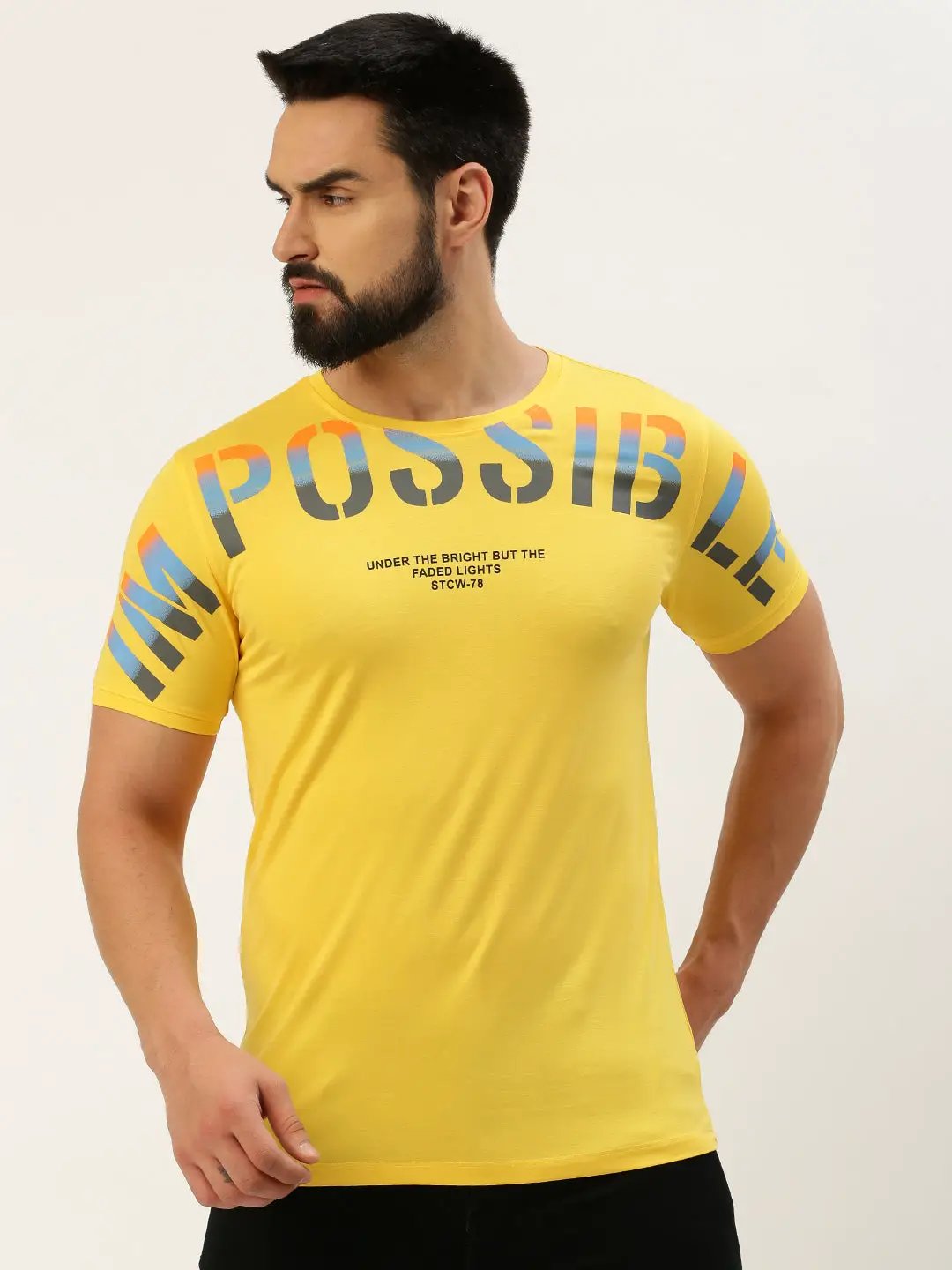 Men's Yellow Printed T-Shirt