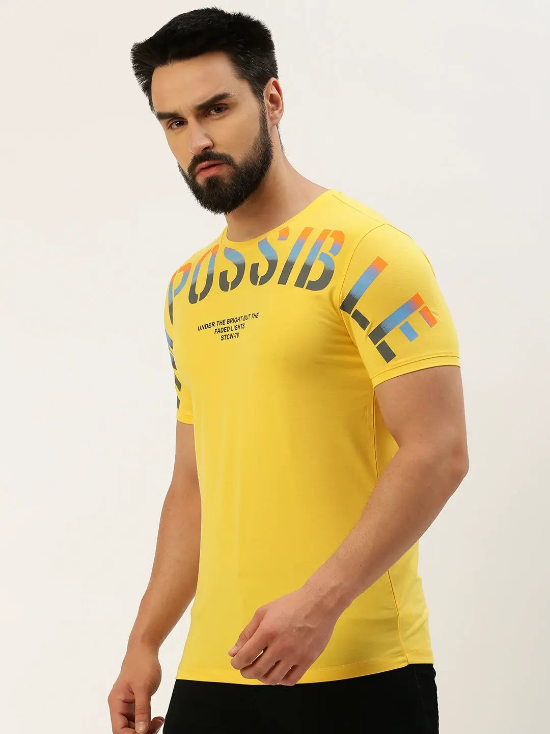 Men's Yellow Printed T-Shirt