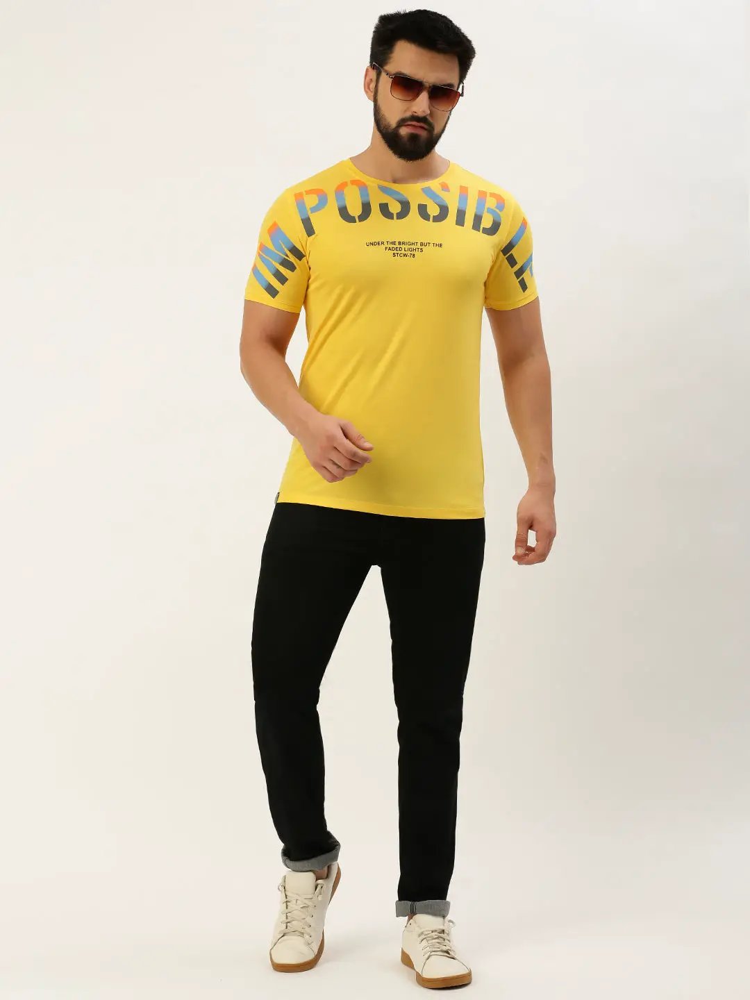 Men's Yellow Printed T-Shirt