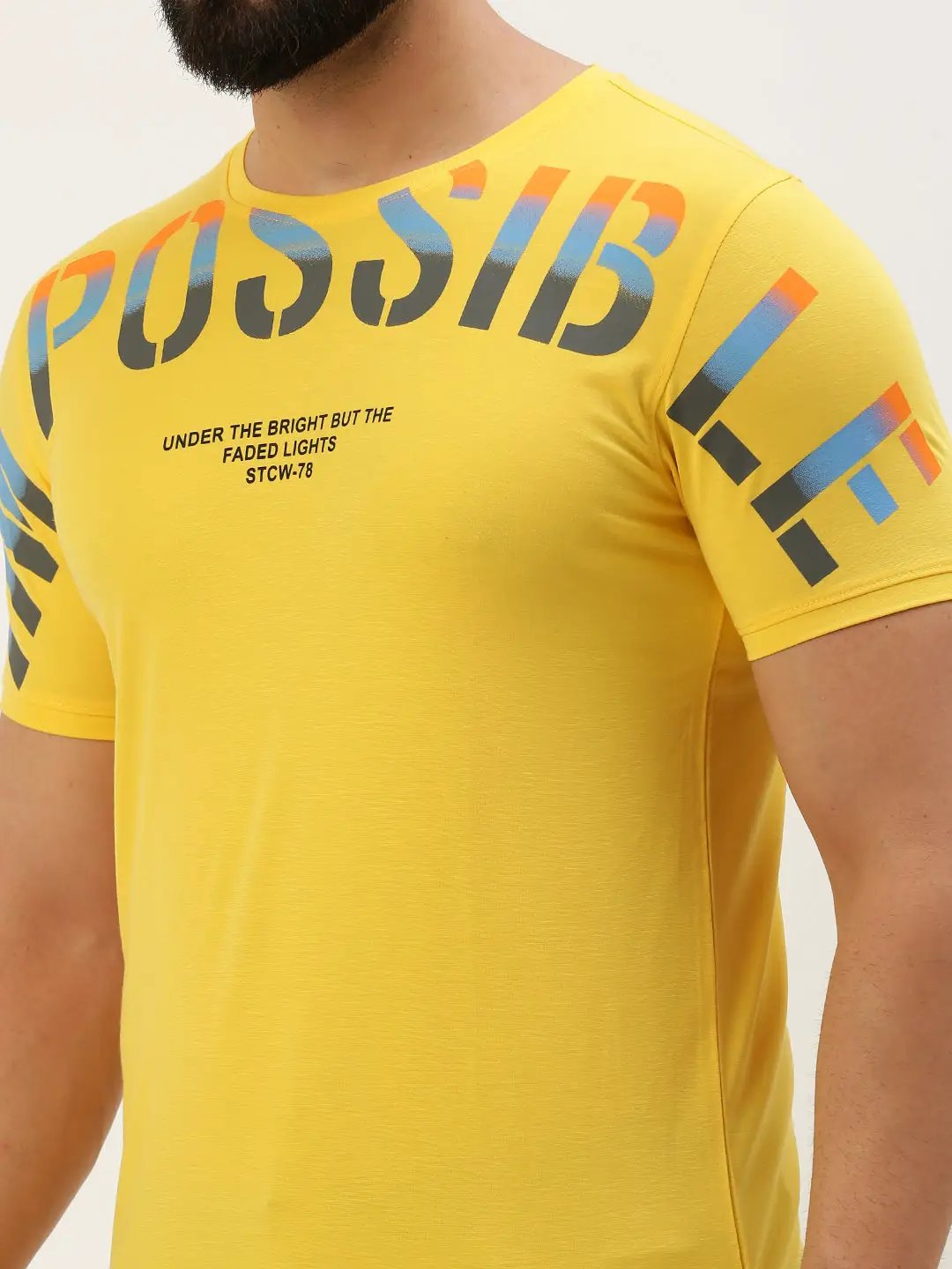 Men's Yellow Printed T-Shirt