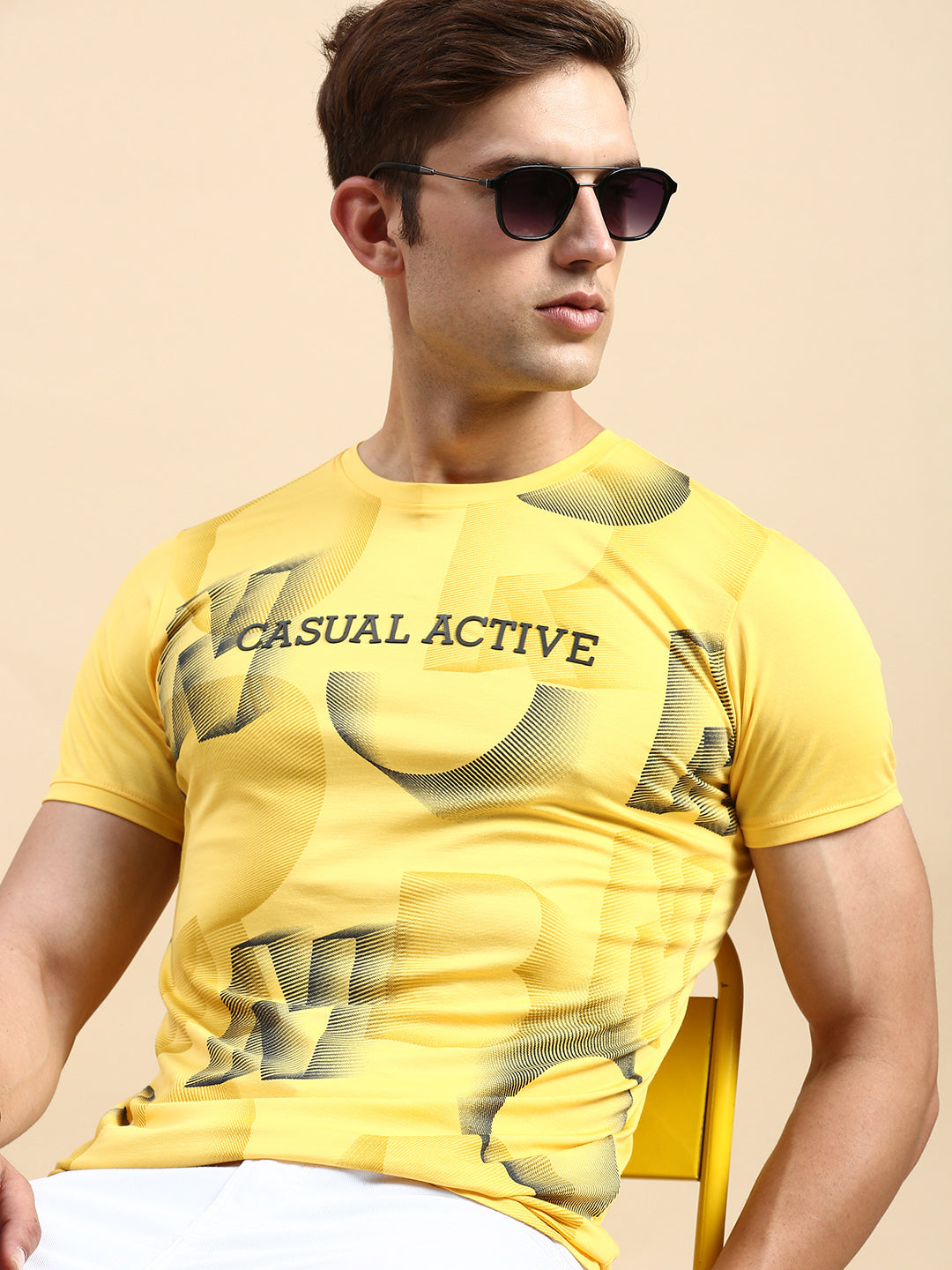 Men Yellow Printed T Shirt