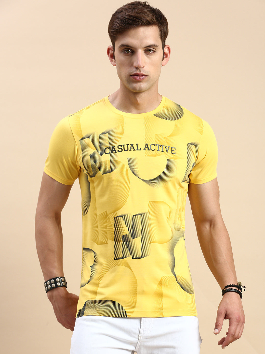 Men Yellow Printed T Shirt