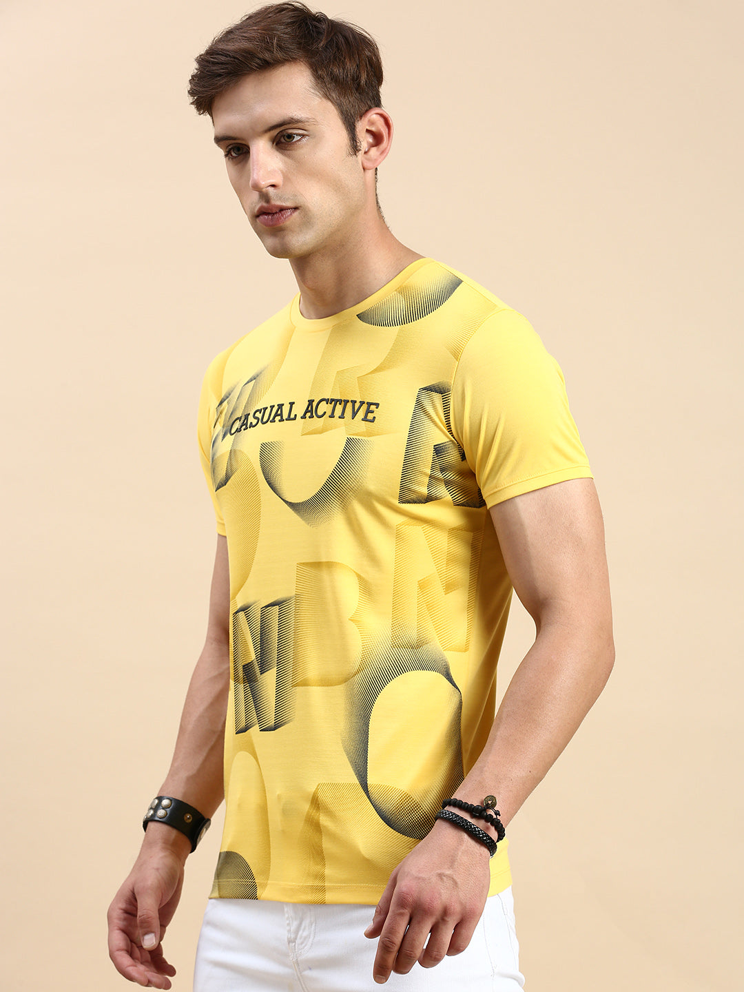 Men Yellow Printed T Shirt