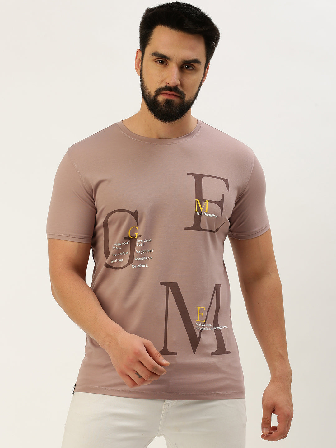 Men Mauve Printed T Shirt