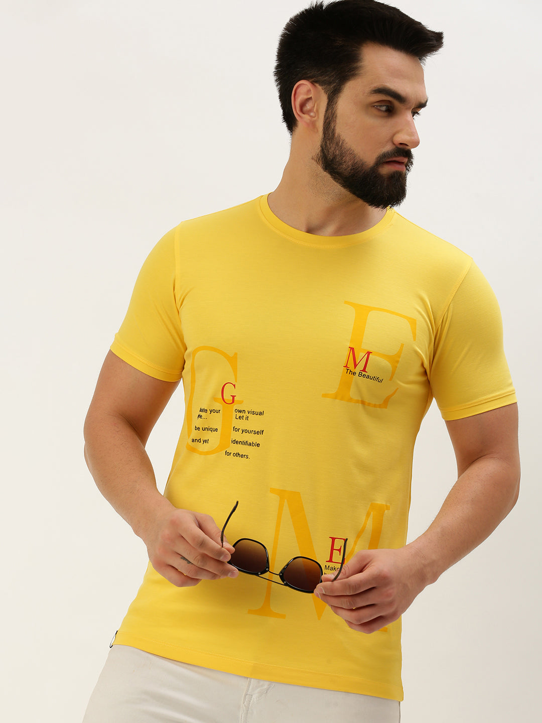 Men Yellow Printed T Shirt